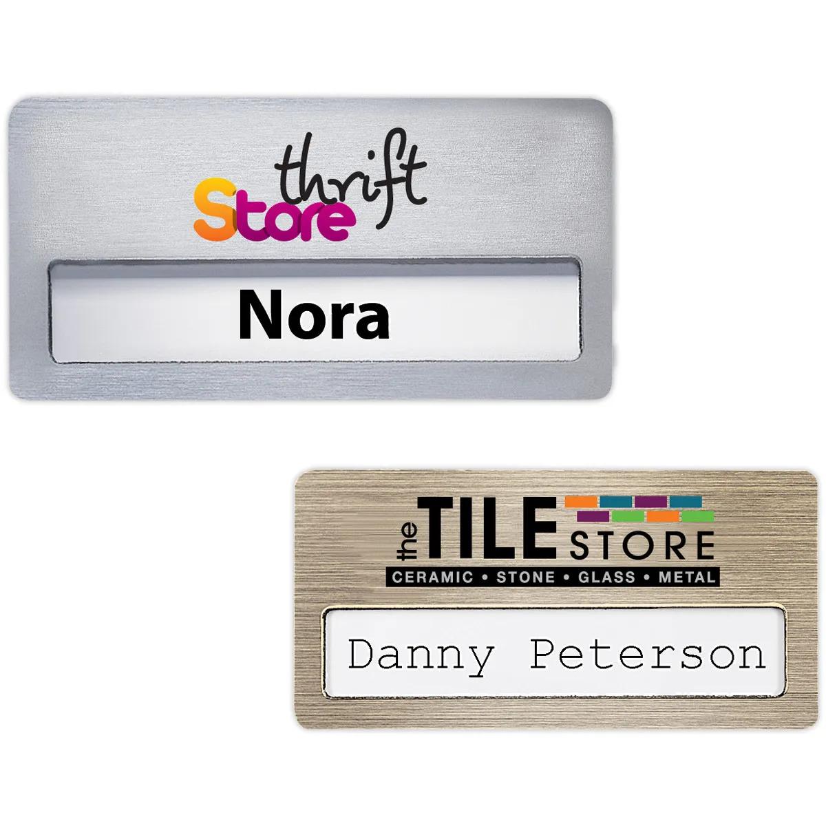 Reusable Name Badge with Metallic Plastic - 3 x 1.5 in