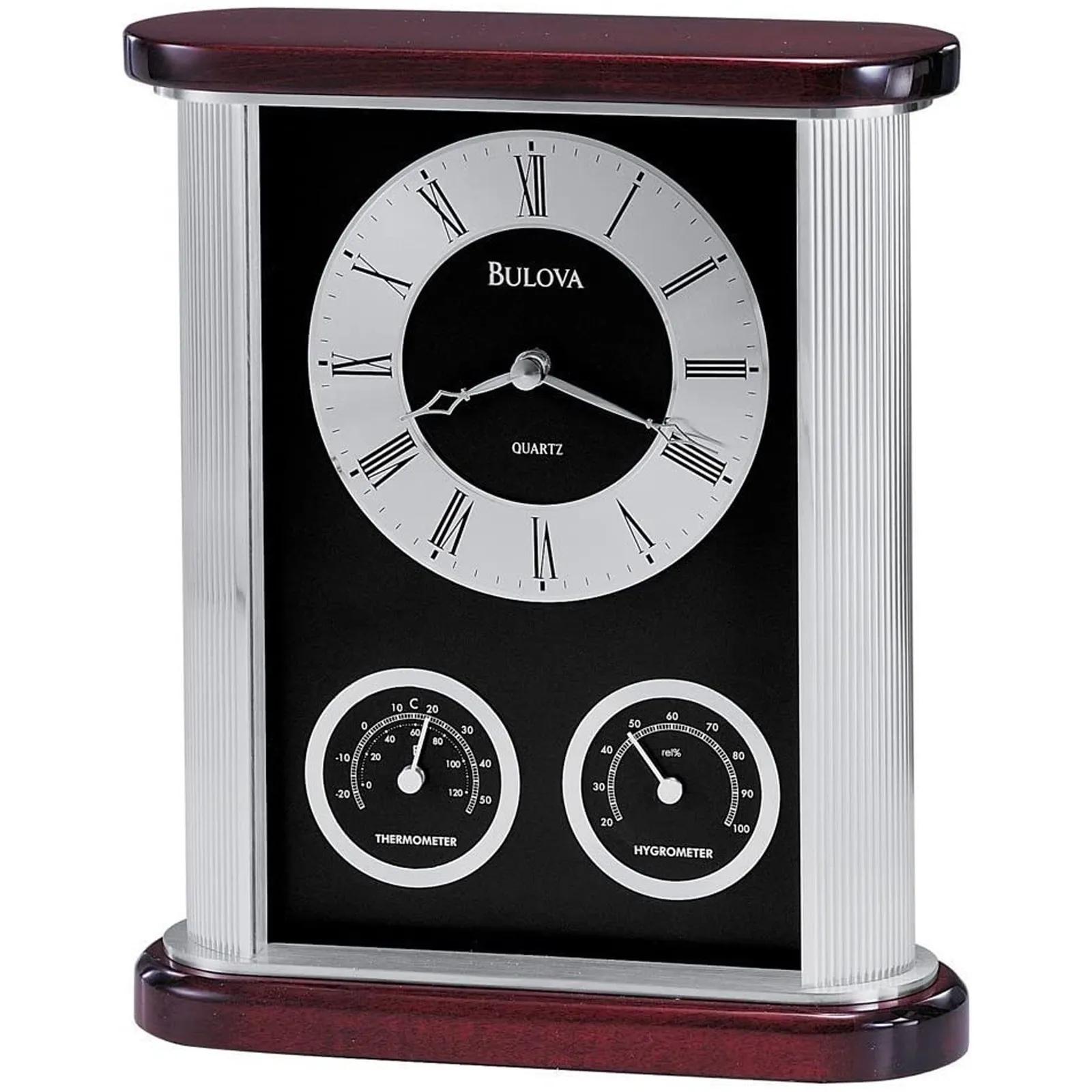 Bulova Executive Clock Mahogany Wood Thermometer