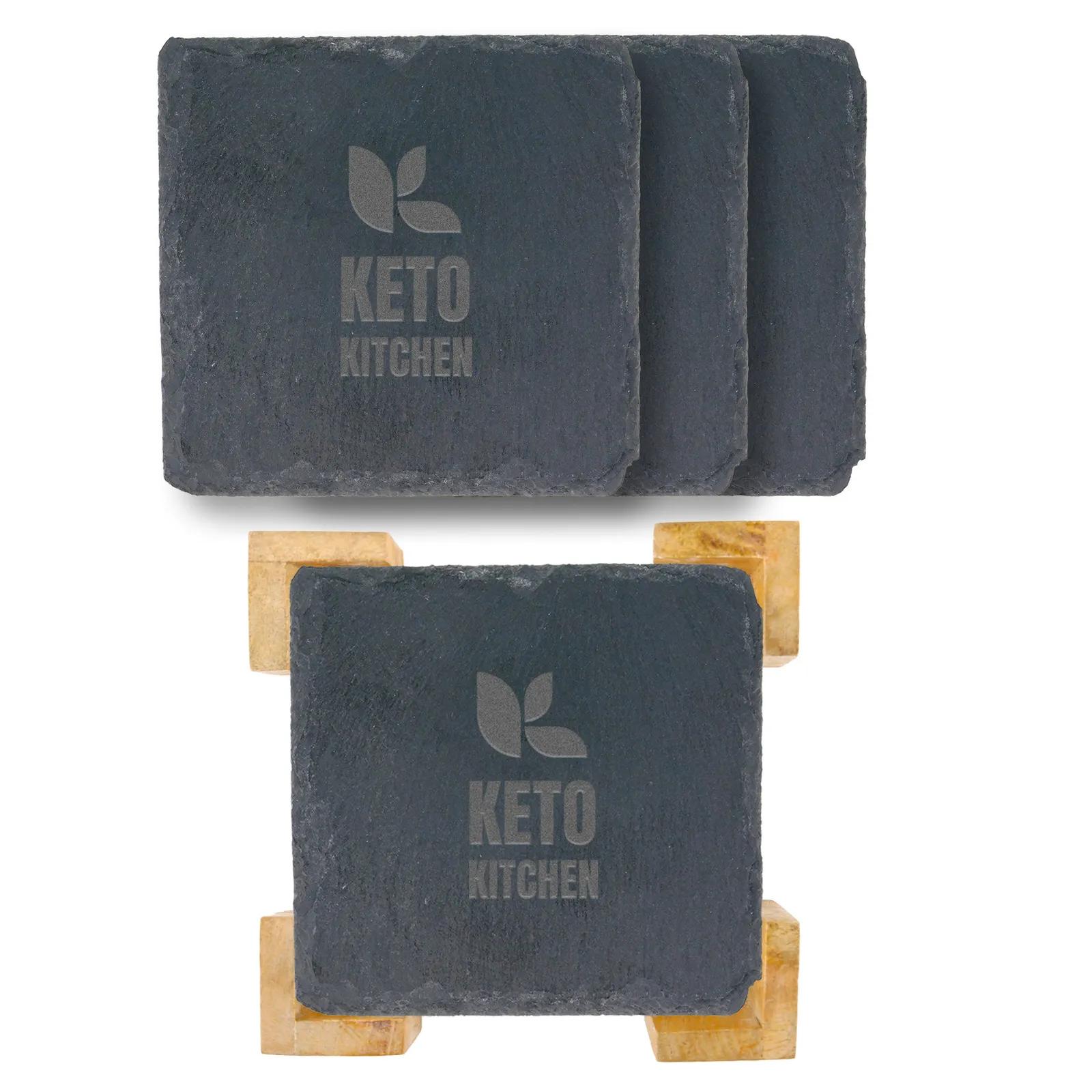 Square Slate Coaster Set with Bamboo Stand (4 Pack) - product view 2
