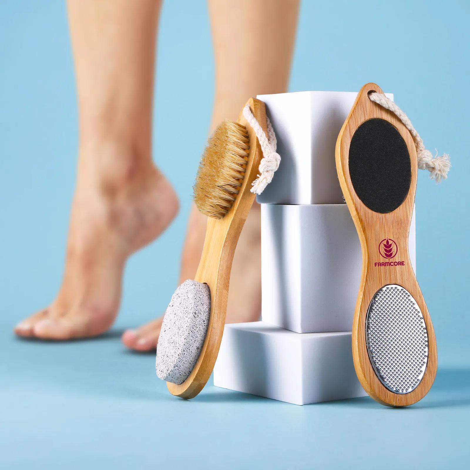 Pedicure Tool 4-in-1 Bamboo Handle with Pumice Stone - 8 in