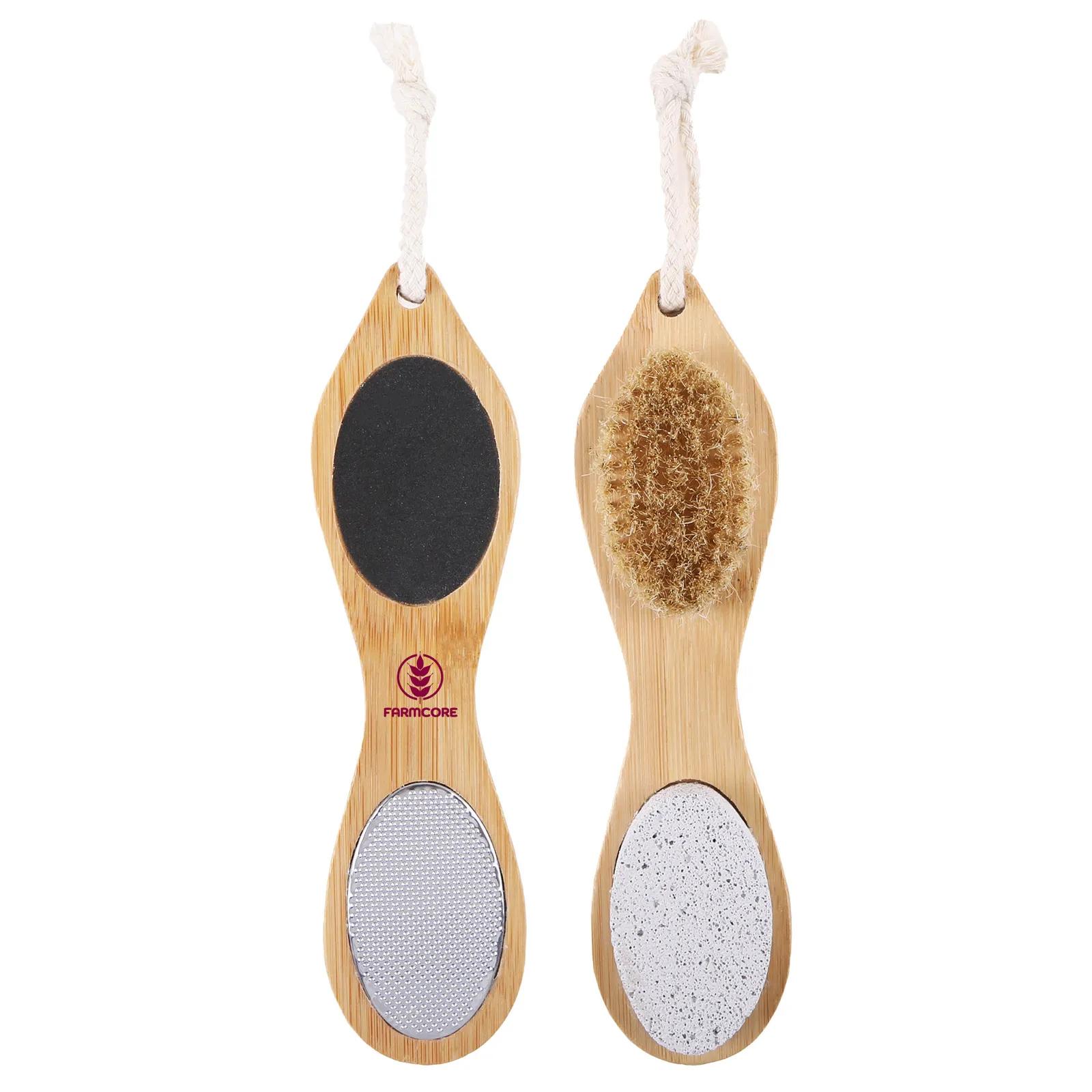 Pedicure Tool 4-in-1 Bamboo Handle with Pumice Stone - 8 in - product view 2