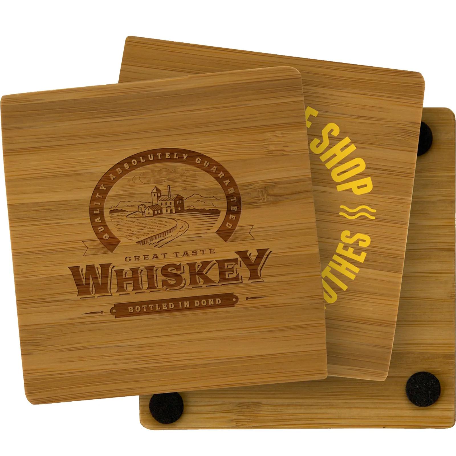 Bamboo Coaster Square with Foam Feet - 3.75 in