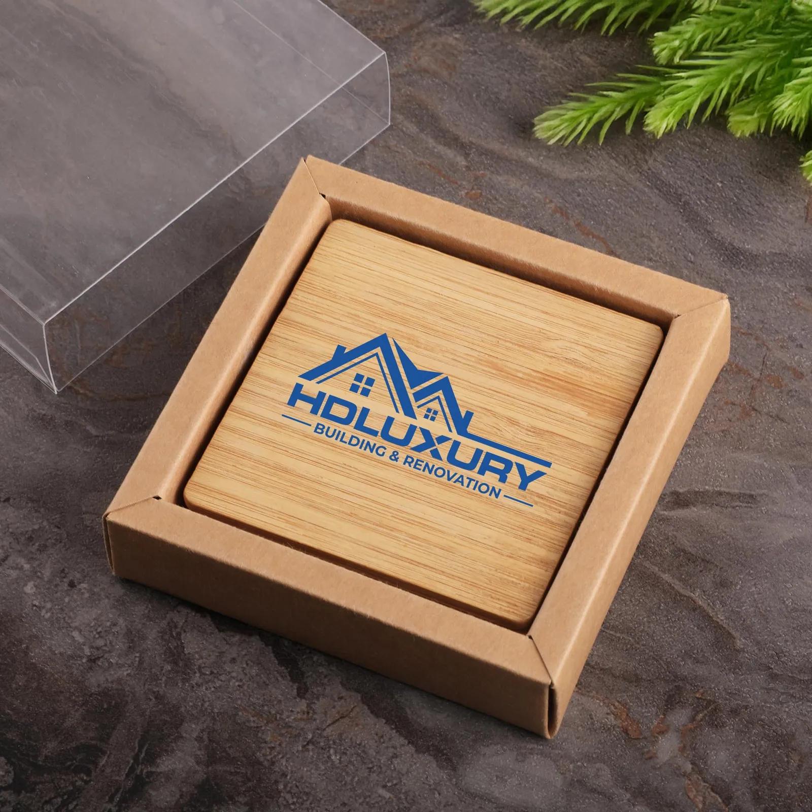 Square Bamboo Coaster Set with Gift Box - 4 Piece - product view 2