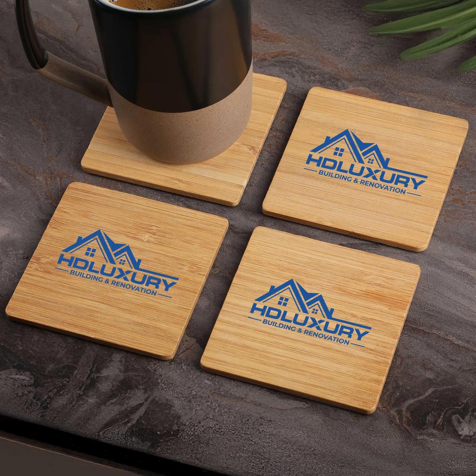Square Bamboo Coaster Set with Gift Box - 4 Piece - product view 3