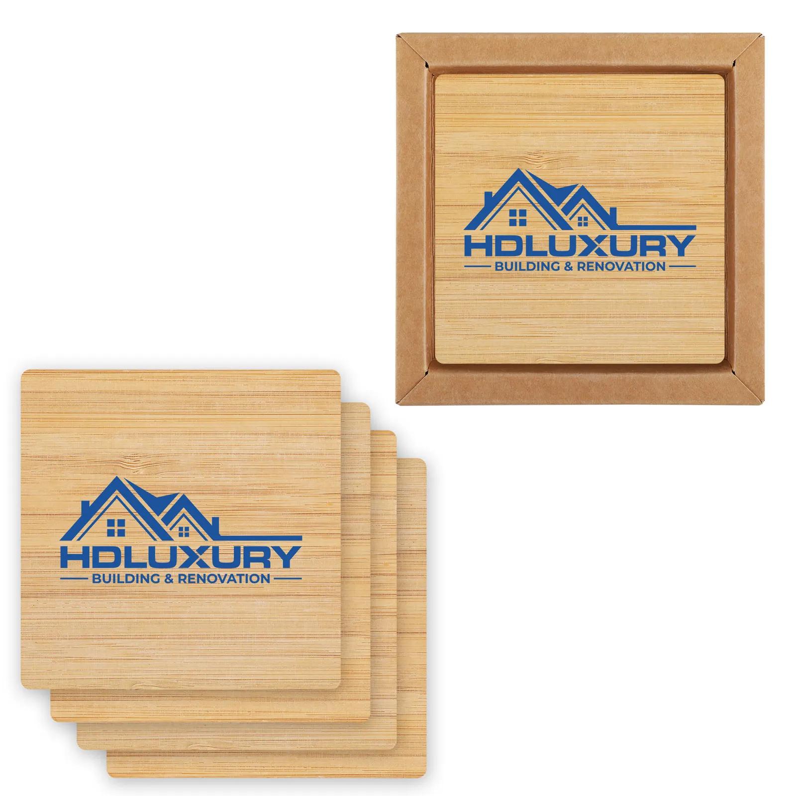 Square Bamboo Coaster Set with Gift Box - 4 Piece - product view 4
