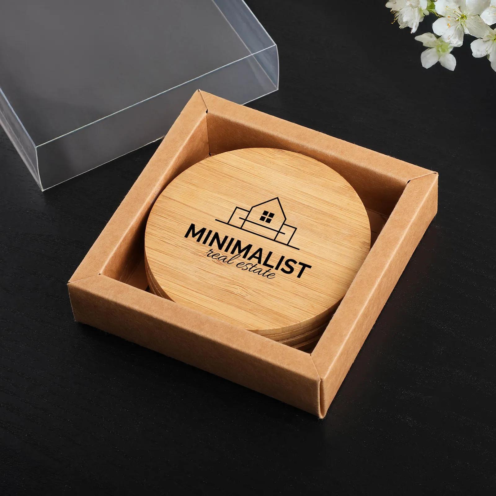 Round Bamboo Coaster Set with Gift Box - 4 Piece - product view 2