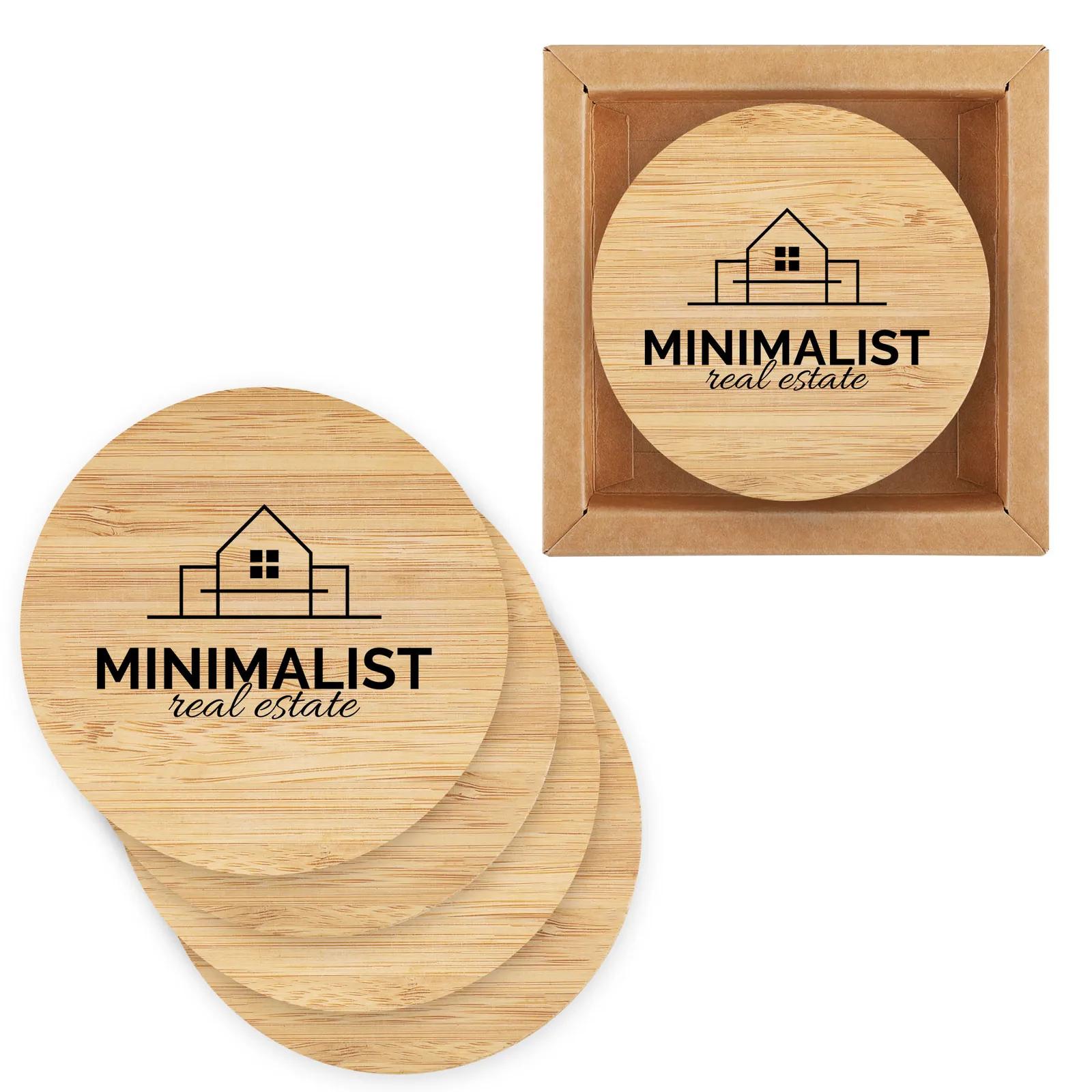 Round Bamboo Coaster Set with Gift Box - 4 Piece - product view 4