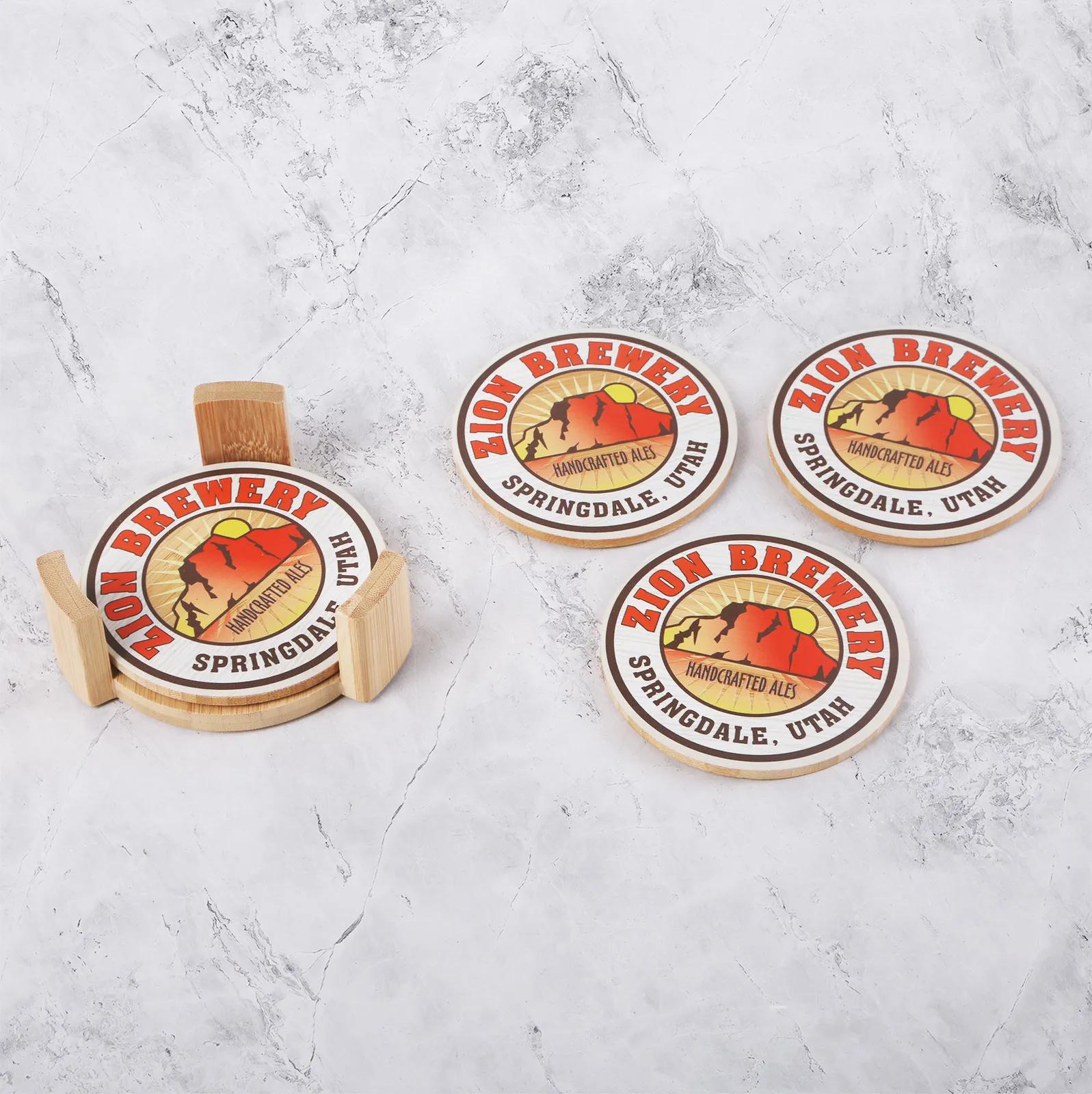 Round Bamboo Coaster Set with Stand - 4 Piece - product view 2