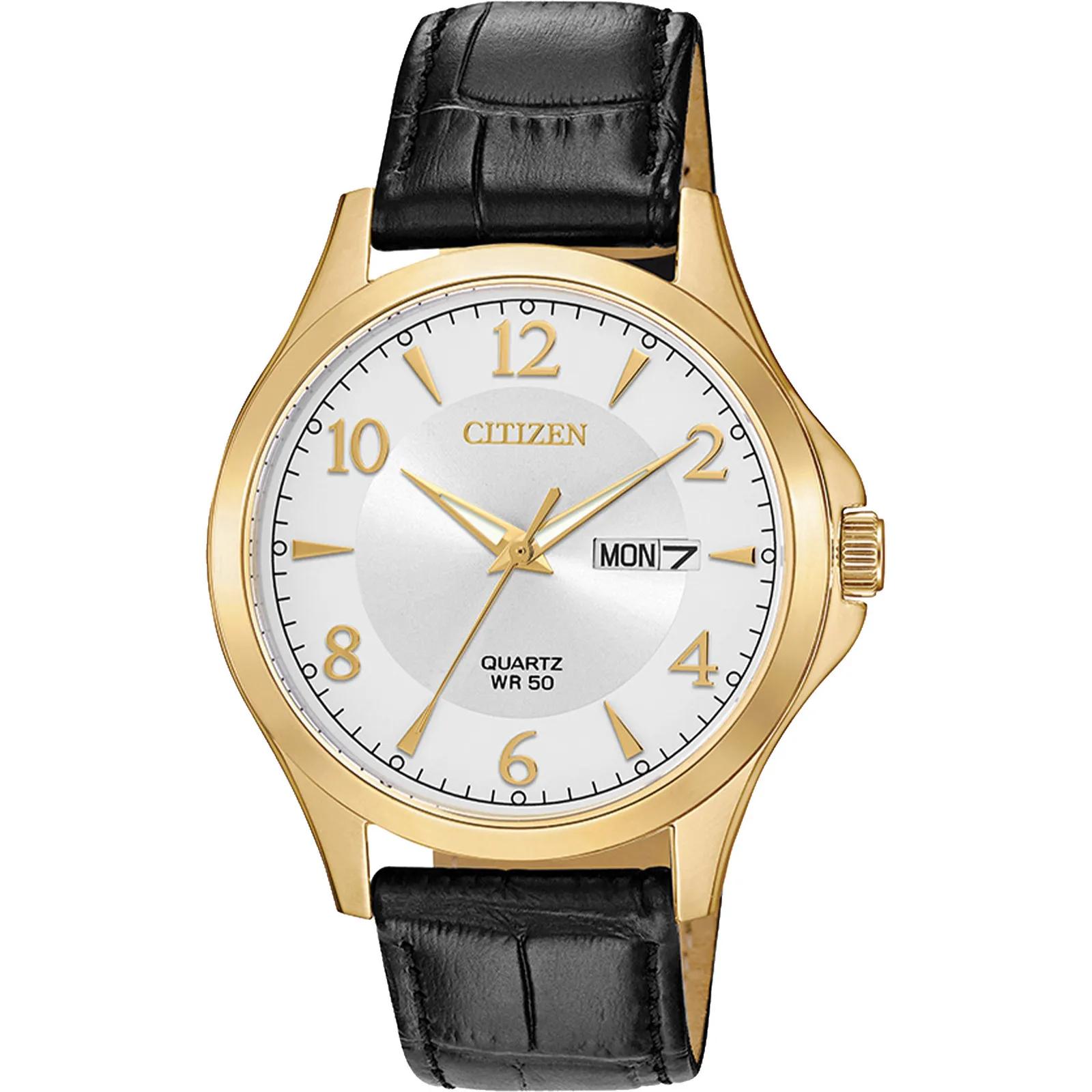 Citizen Men's Watch Black Leather Silver Dial