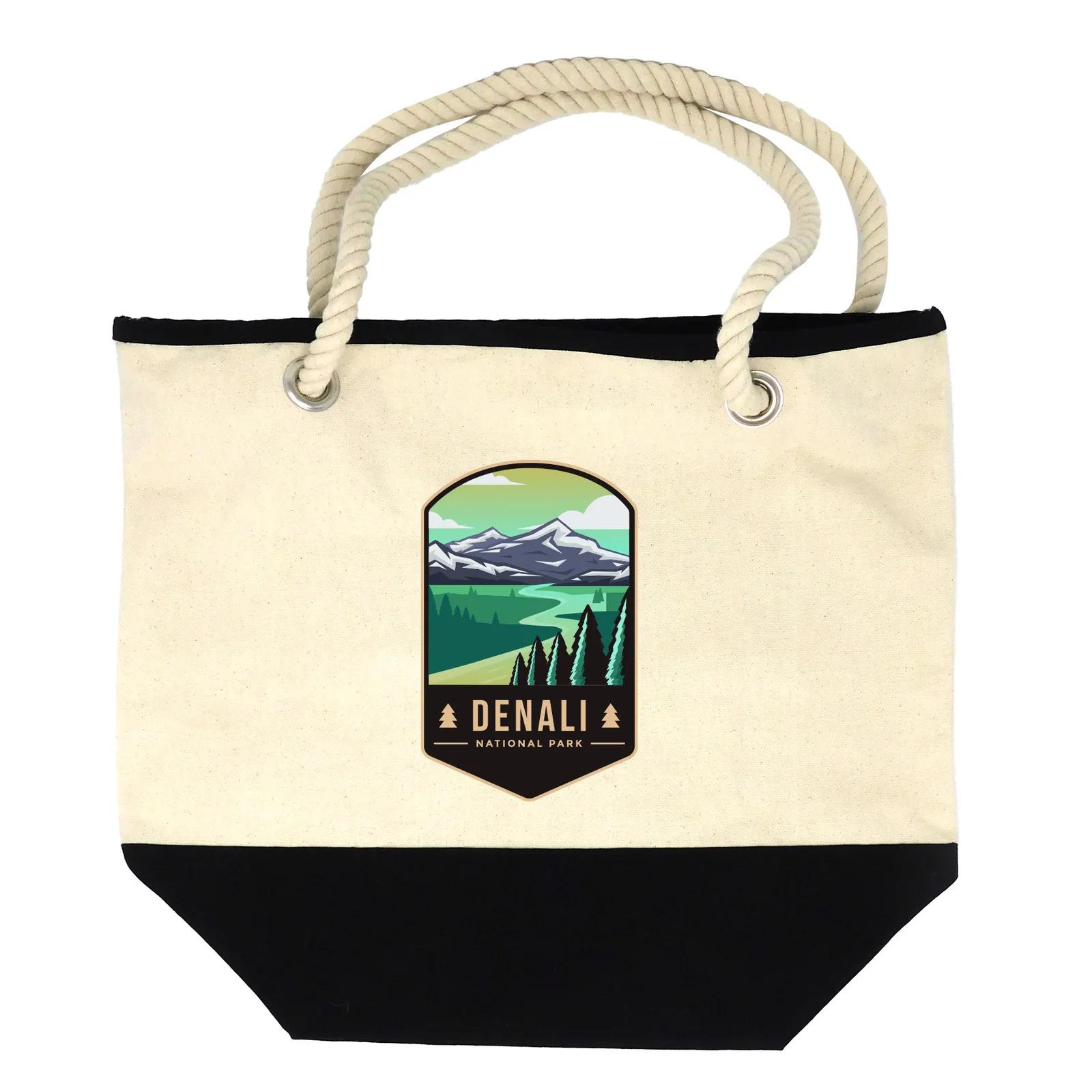 Custom Printed Cotton Beach Tote Bag with Rope Handles