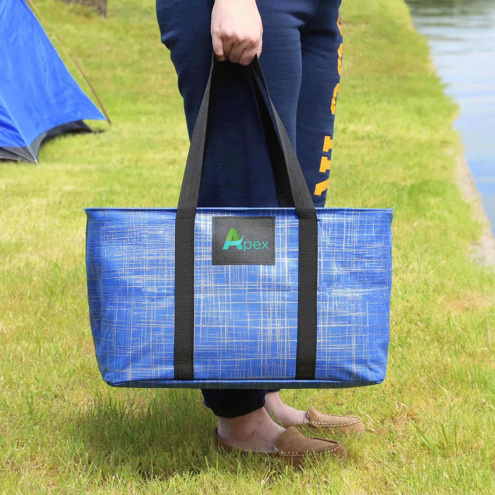 Non-Woven Collapsible Tote Bag with Wire Rim - 18 x 11.5 x 11 in