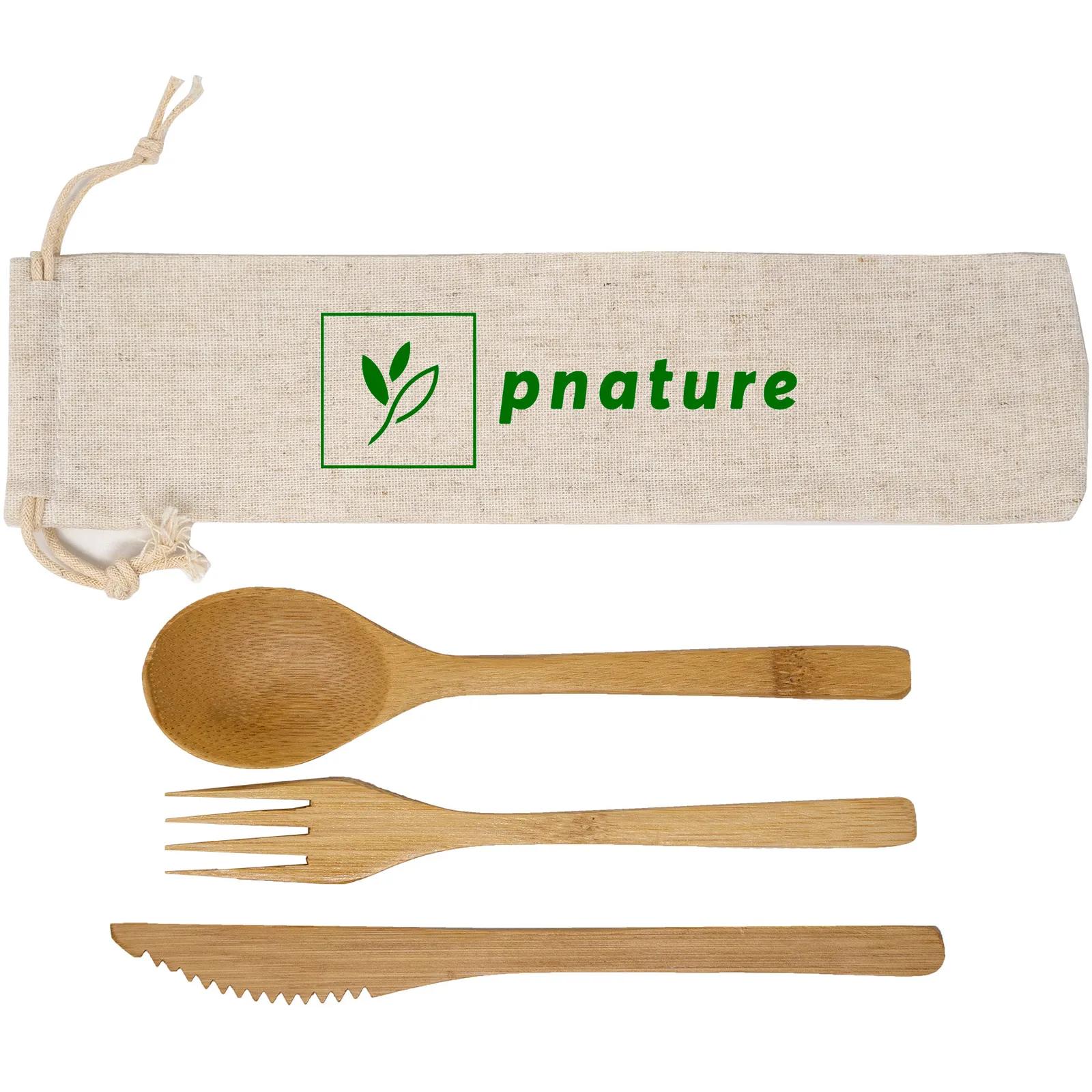 Utensil Set Bamboo 3 Piece with Jute Carrying Bag - product view 2