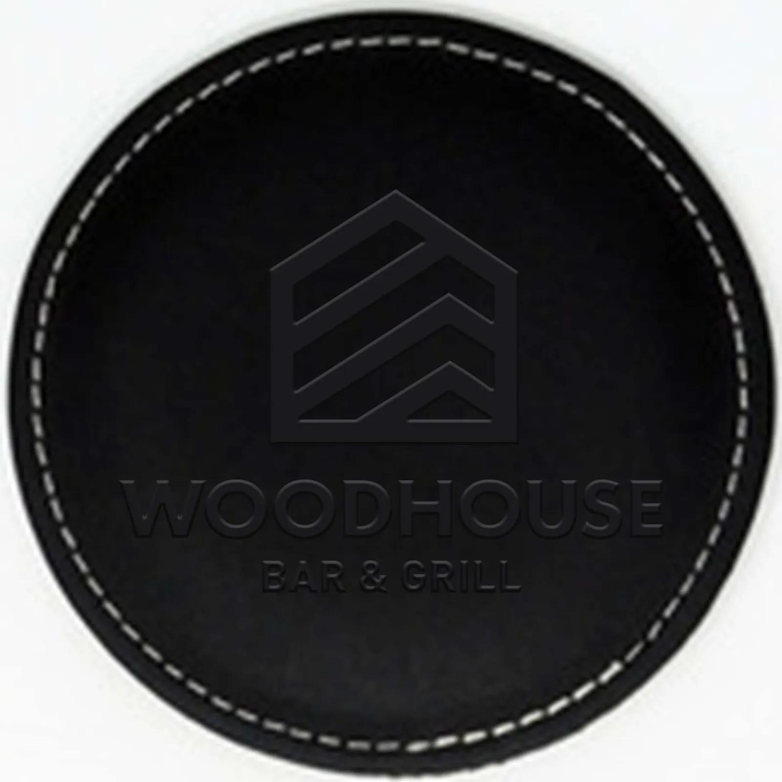 Bonded Leather Round Coaster with White Stitching - product view 2