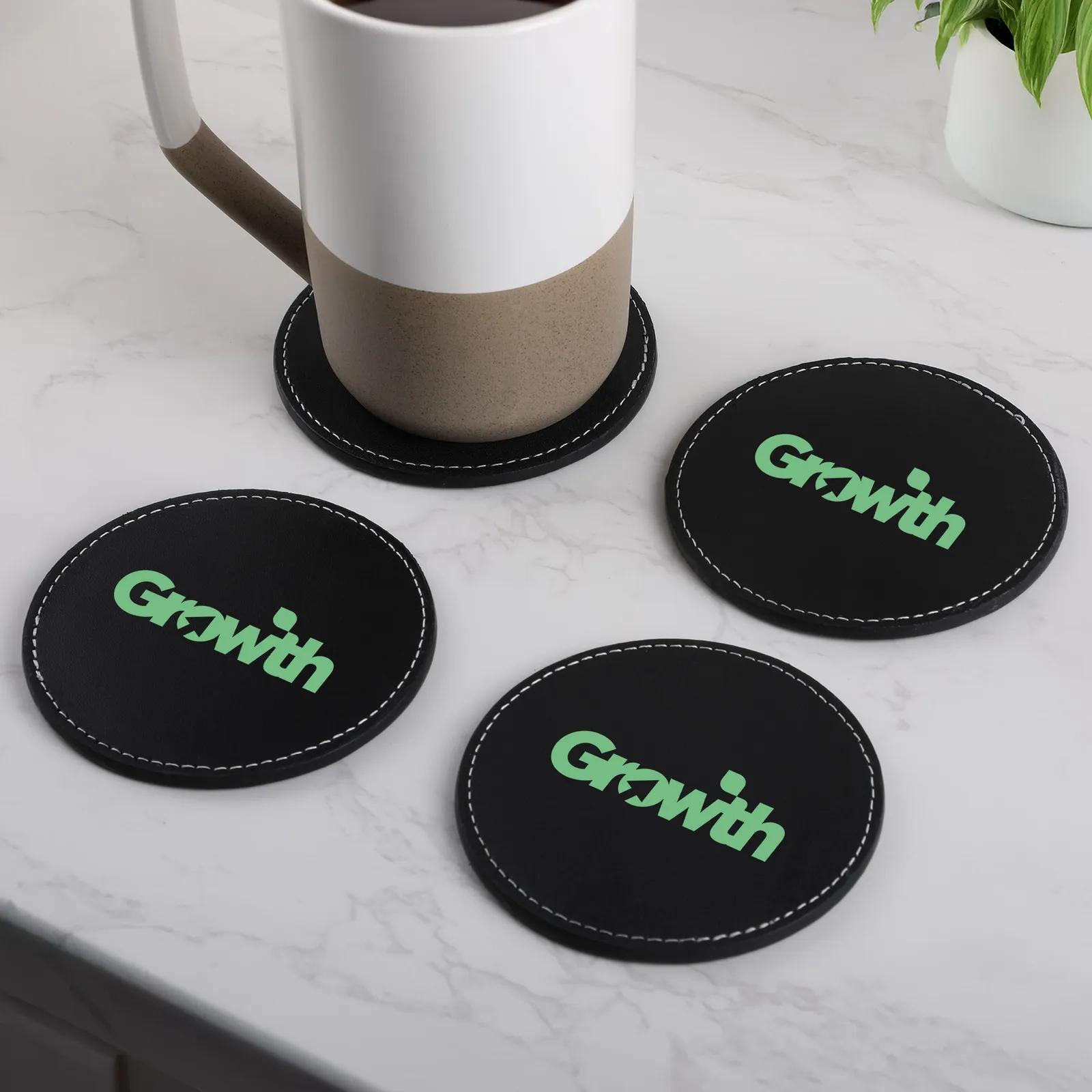 Bonded Leather Coaster Set with Gift Box (4 Pack) - product view 3