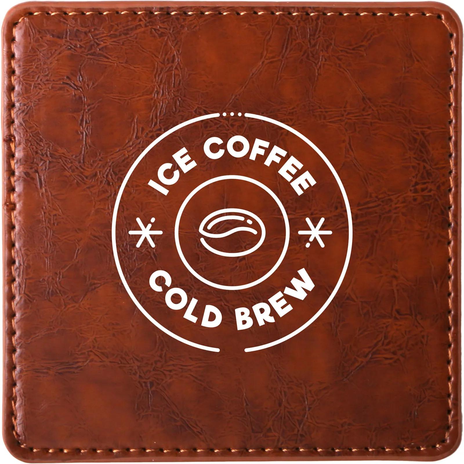 Faux Leather Square Coaster Chestnut Brown - 3.5 in - product view 2