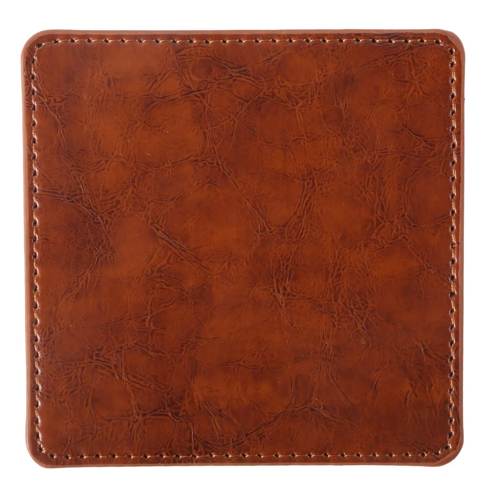 Faux Leather Square Coaster Chestnut Brown - 3.5 in - product view 3
