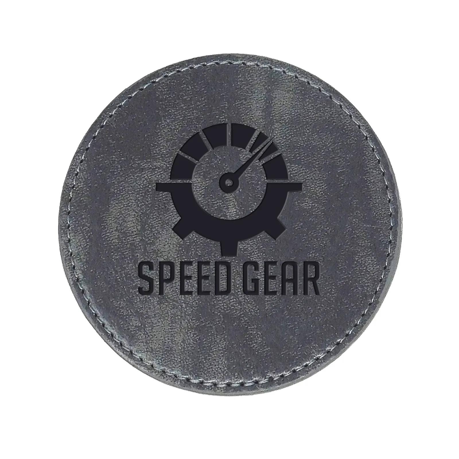 Vegan Leather Round Coaster Grey with Stitching - product view 2