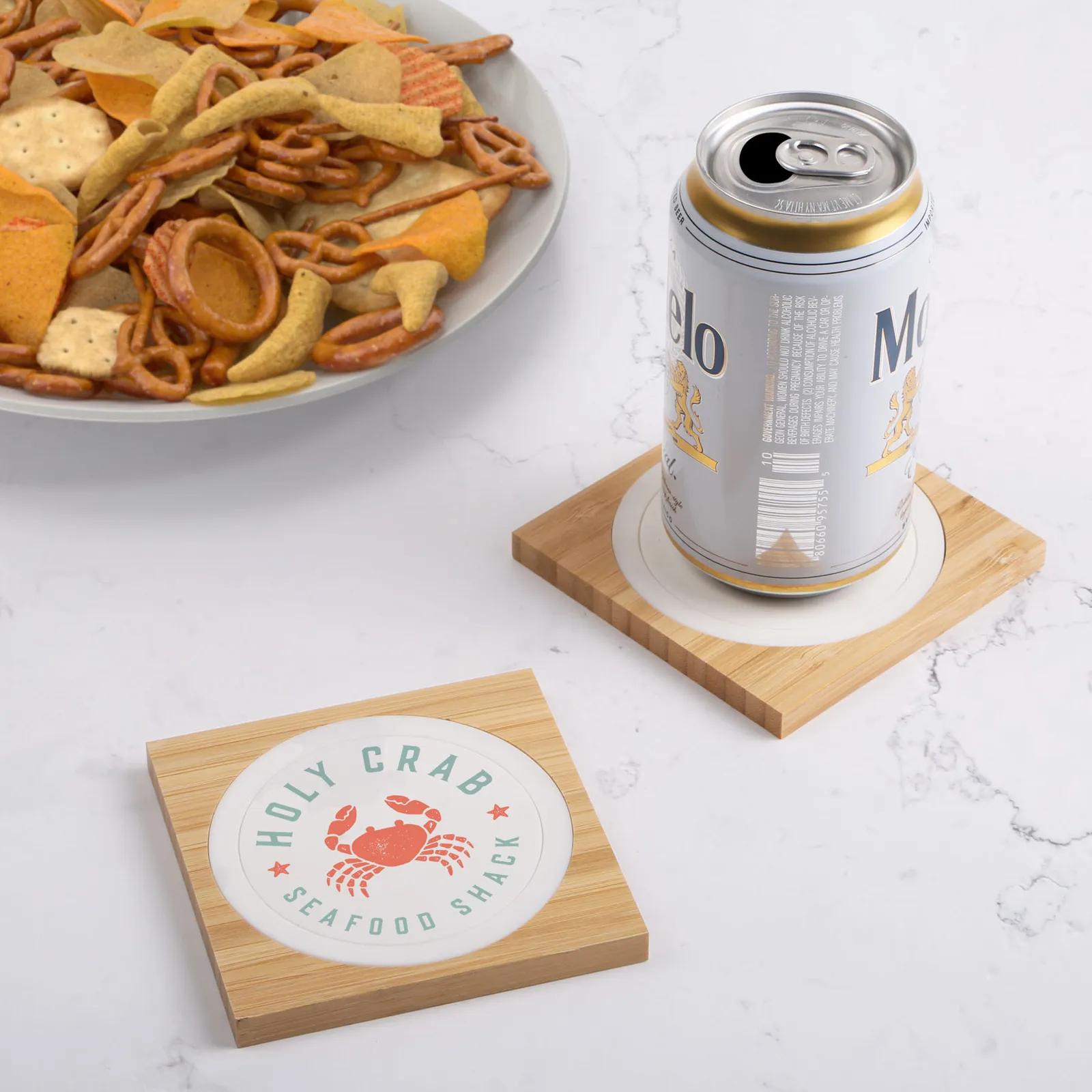 Bamboo Coaster with White PVC Insert - 3.875 in - product view 2