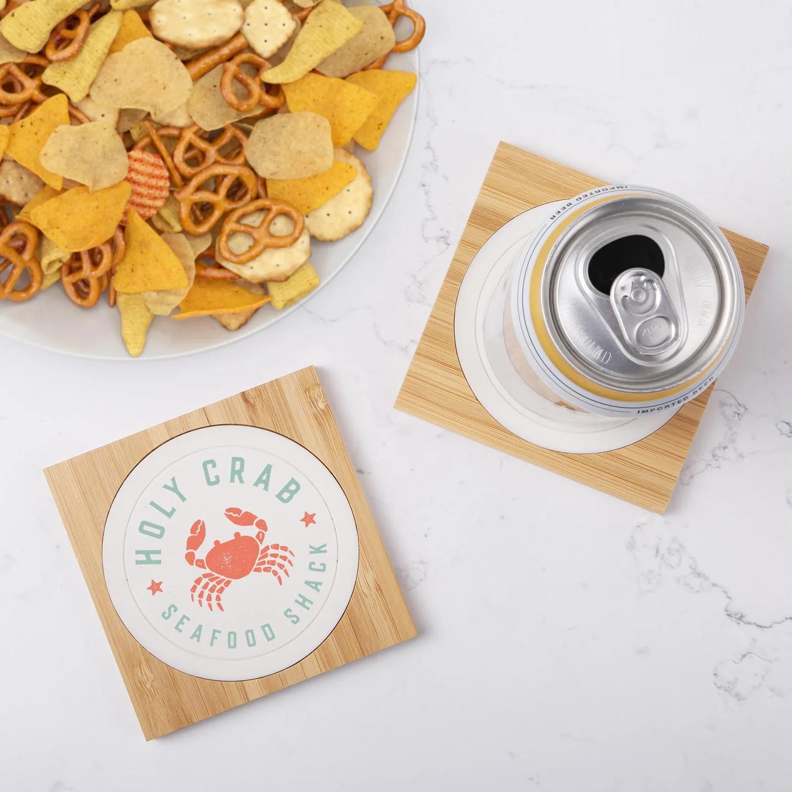 Bamboo Coaster with White PVC Insert - 3.875 in - product view 3