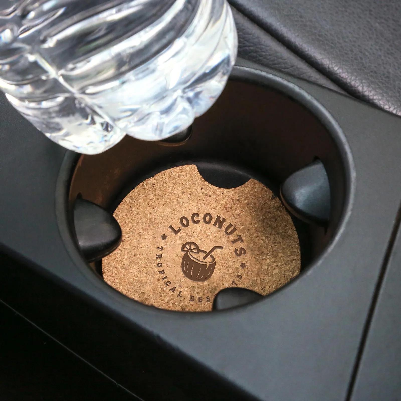 Cork Car Coaster with Thumb Notch - 2.625 in - product view 2