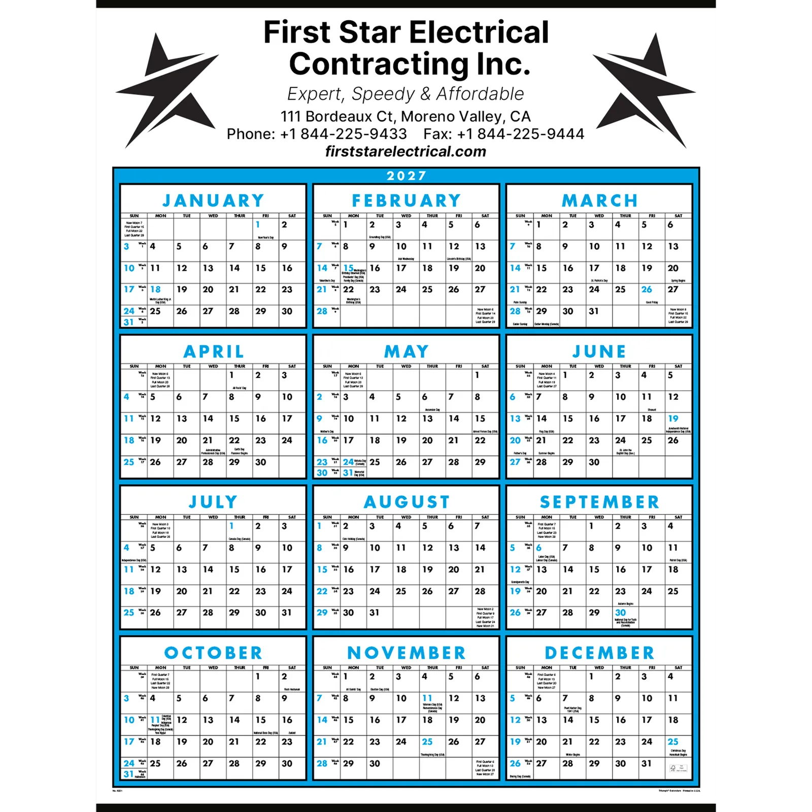 Full Year View Single Sheet Commercial - 22 x 29 in