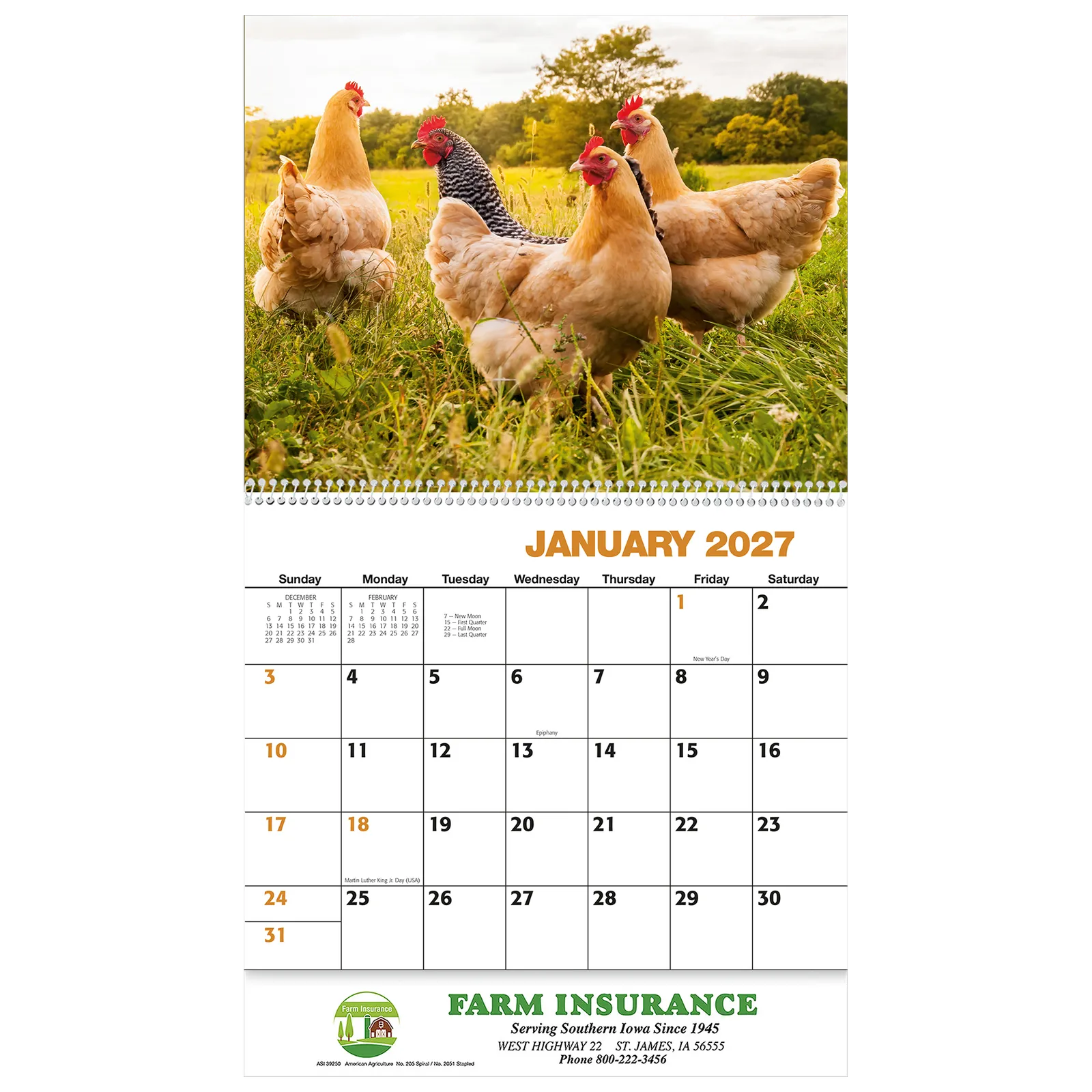 American Agriculture Wall Spiral Bound - 10 3/4 x 18 1/2 in - product view 2