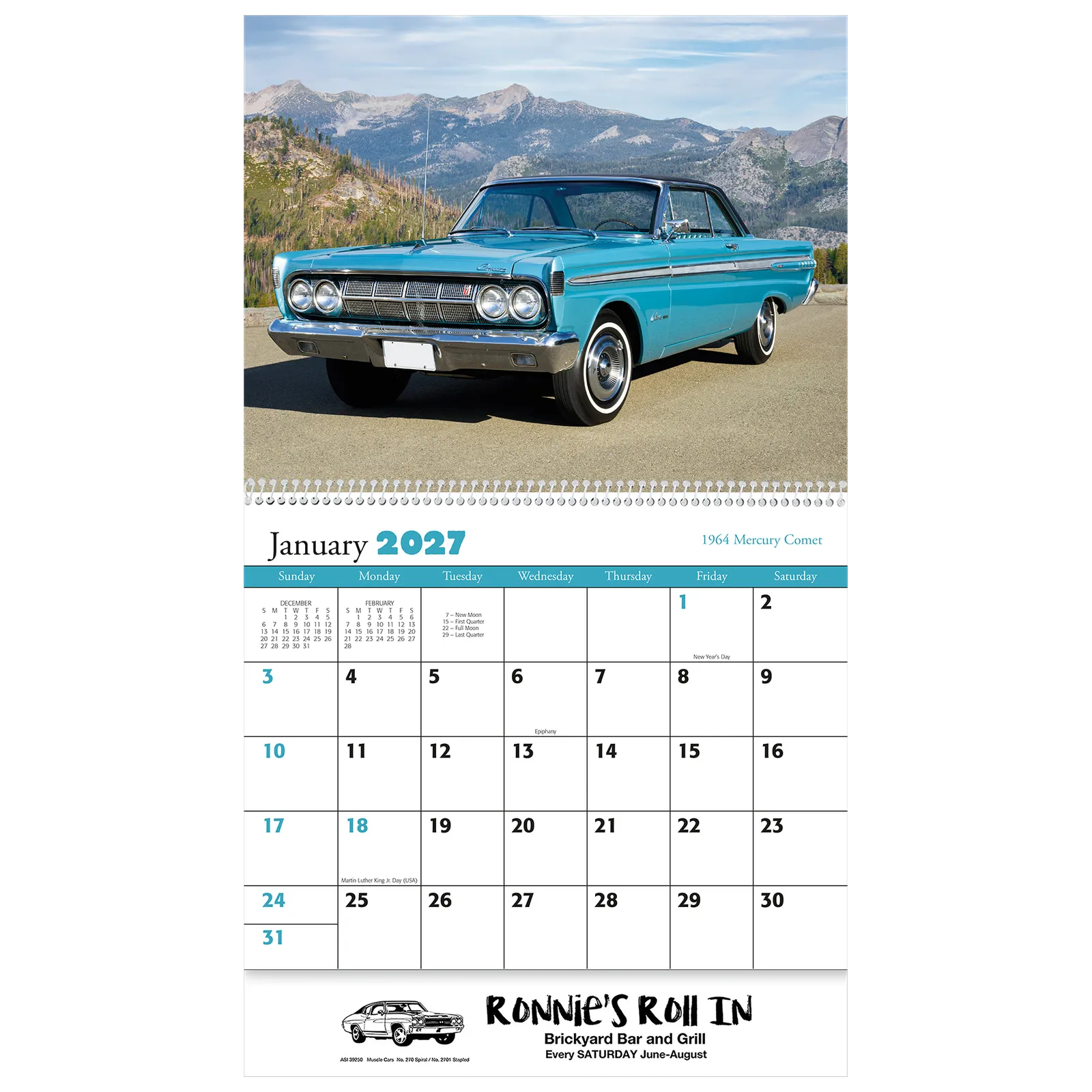 Muscle Cars Wall Calendar Spiral - 10.75 x 18.5 in - product view 4