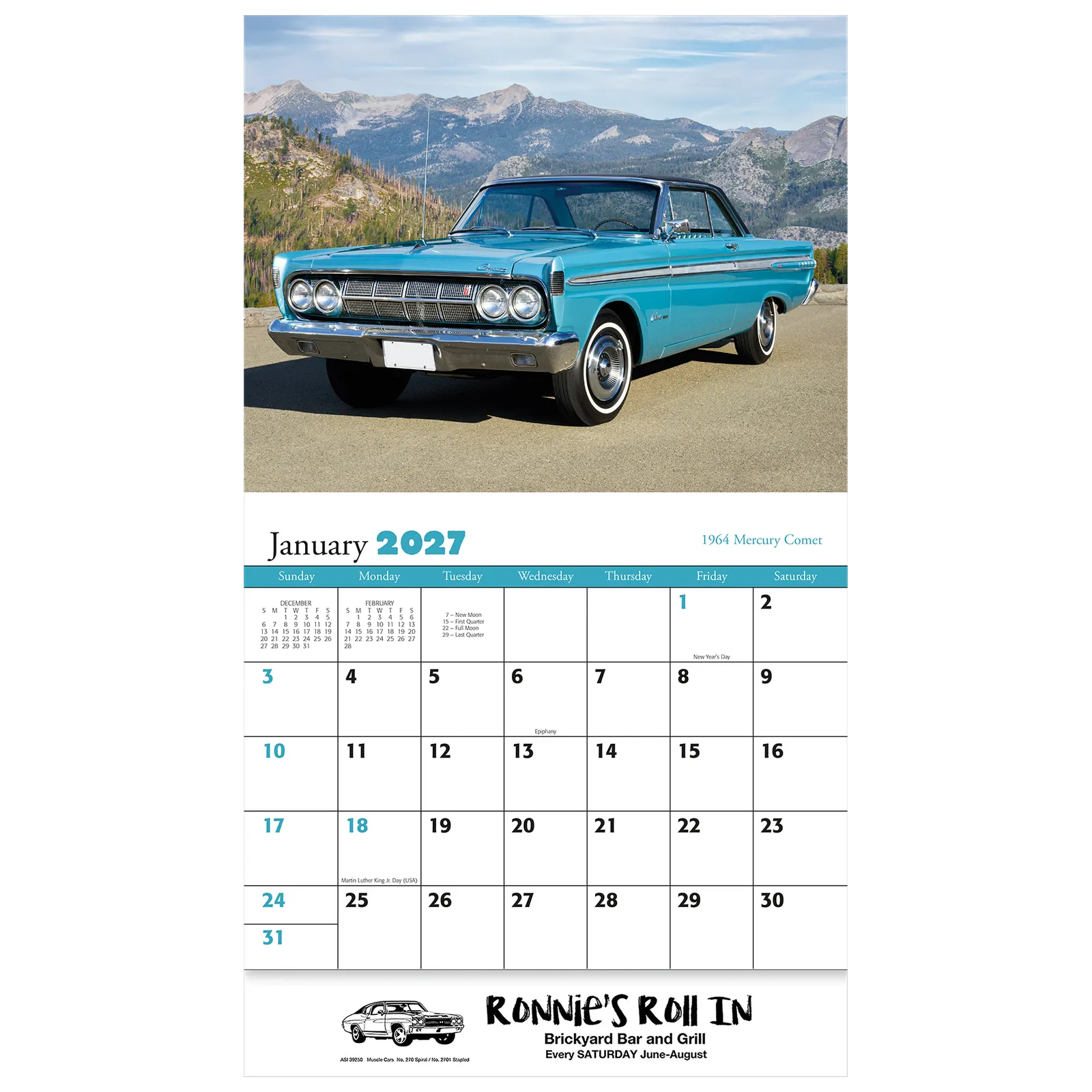Muscle Cars Wall Calendar Stapled - 10.75 x 19 in - product view 2