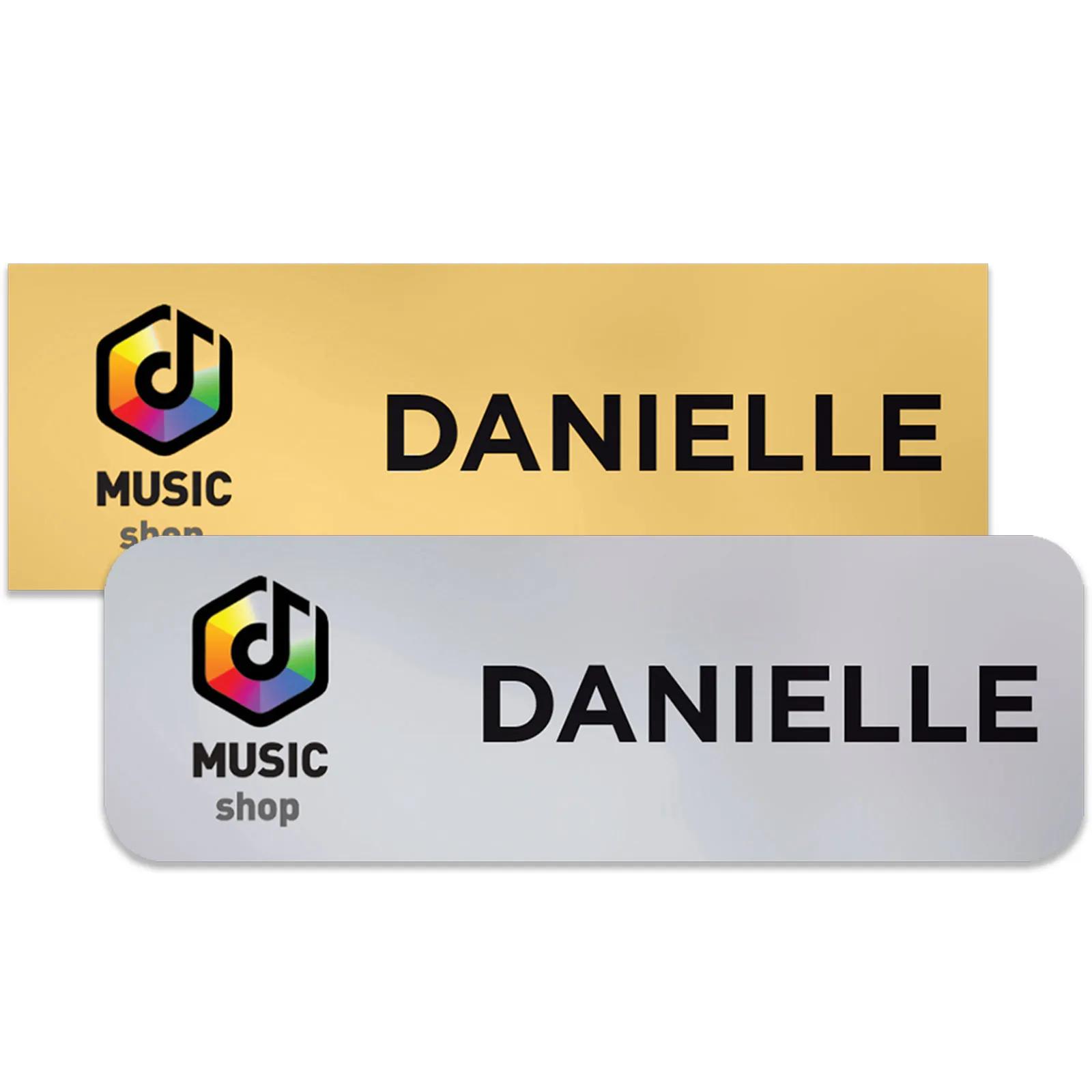 Plastic Name Badge Metallic with Personalization - 1 x 3 in