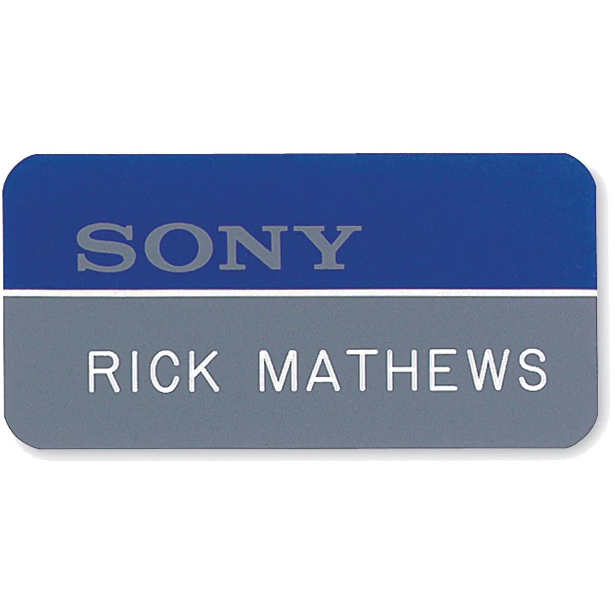 Plastic Name Badge 2-Ply with Engraved Text - 6-9 sq in - promotional product with custom logo