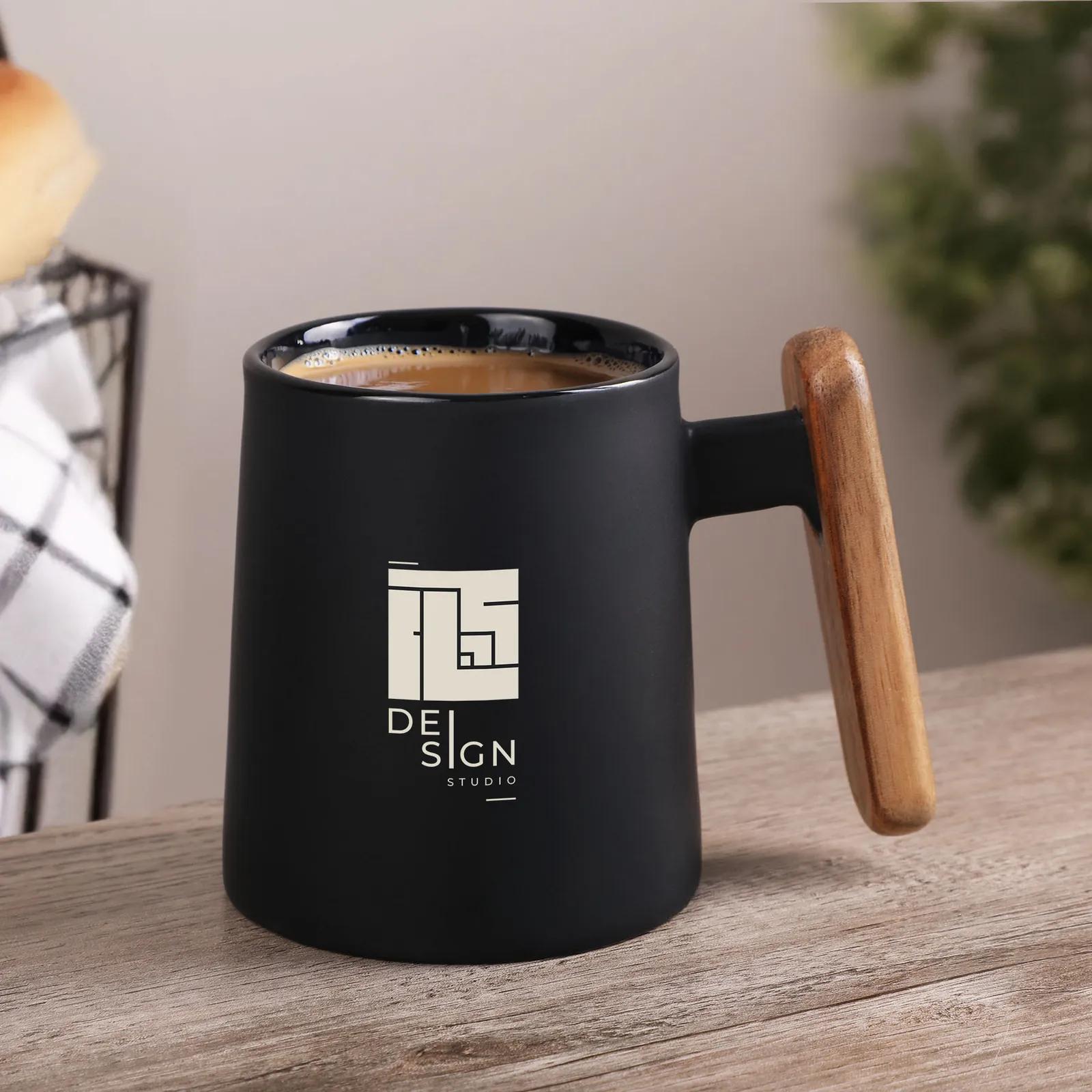 Ceramic Mug Wooden Handle Matte Finish - 11 oz - product view 2
