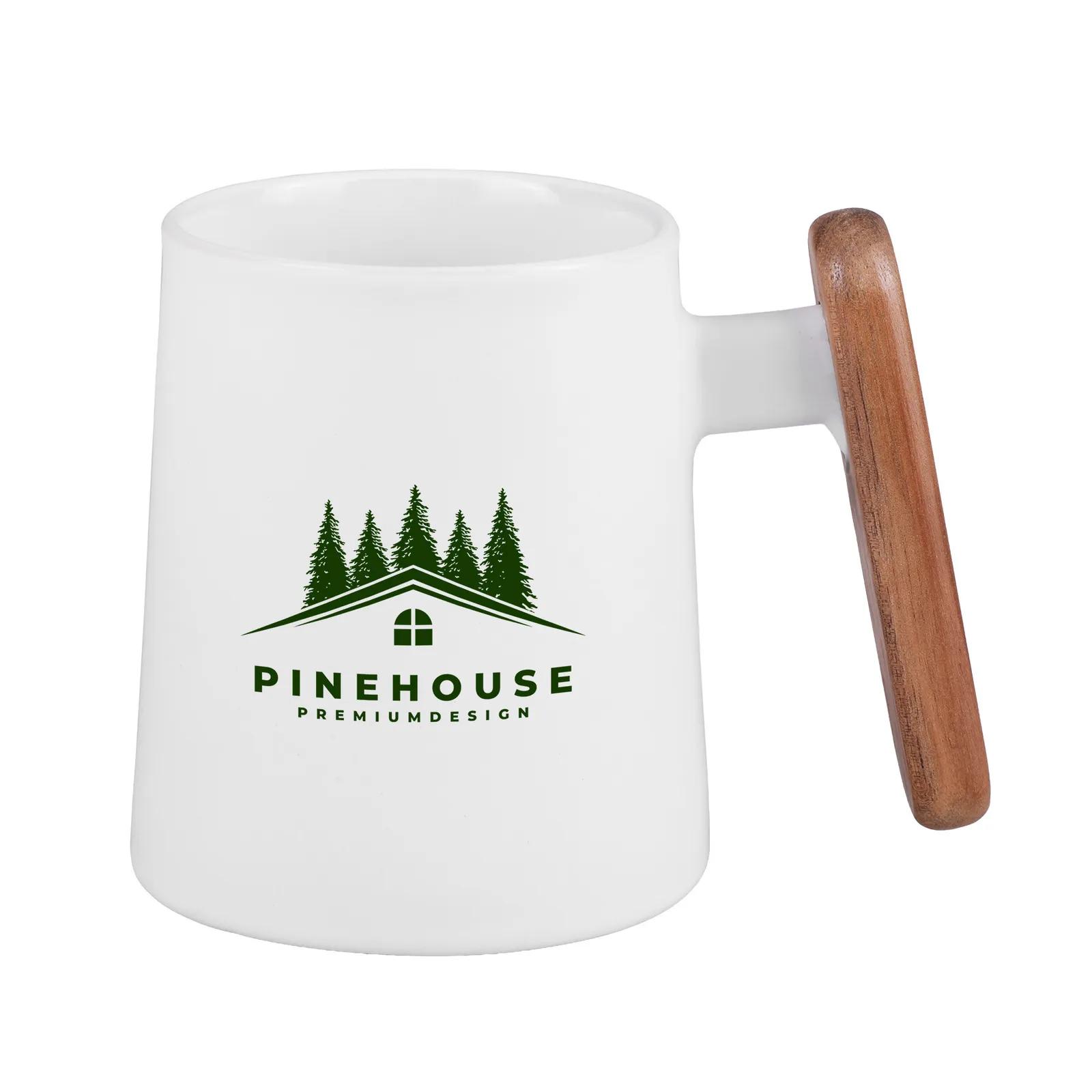 Ceramic Mug Wooden Handle Matte Finish - 11 oz - product view 4