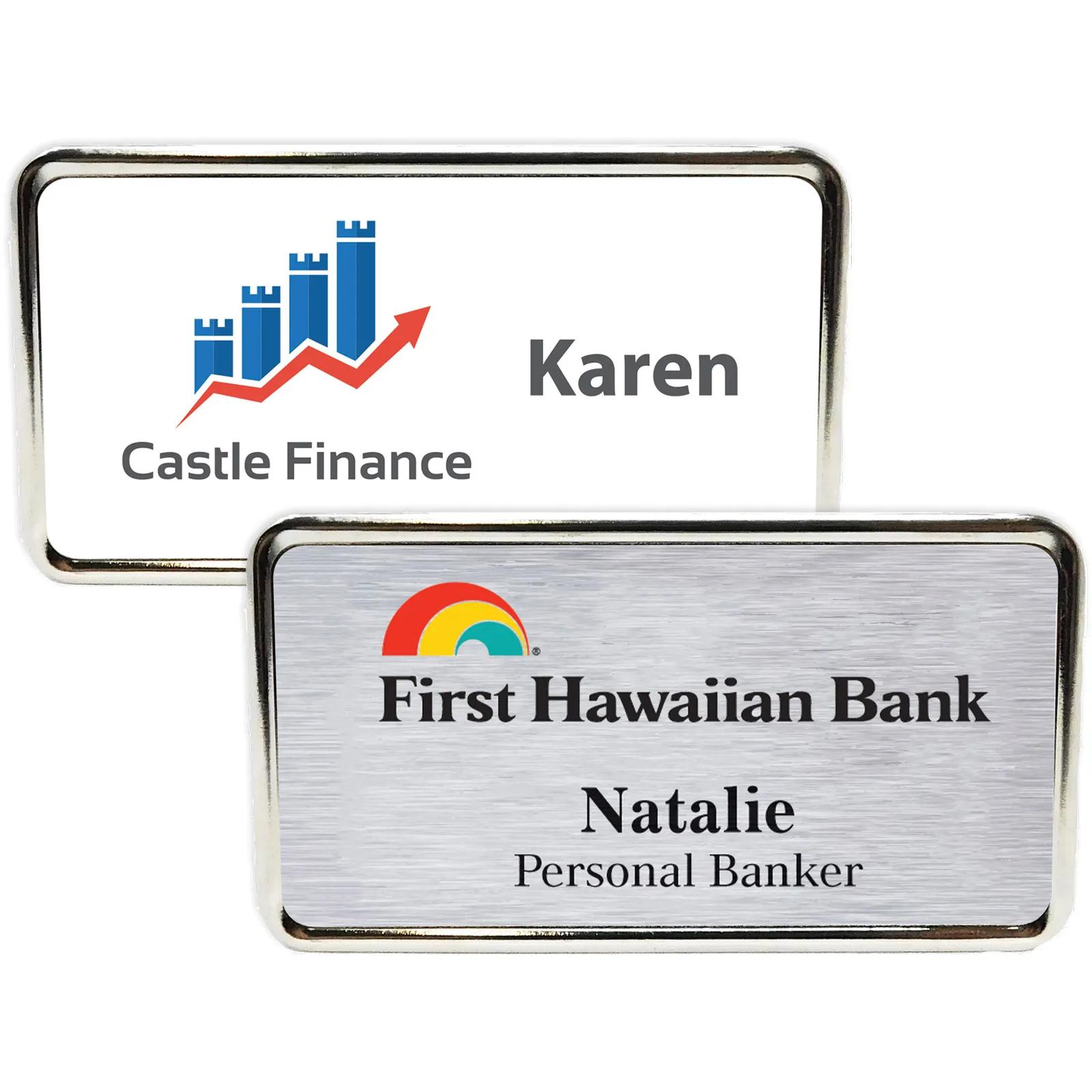 Name Badge Aluminum Silver Frame Magnet - 3 x 1.6 in