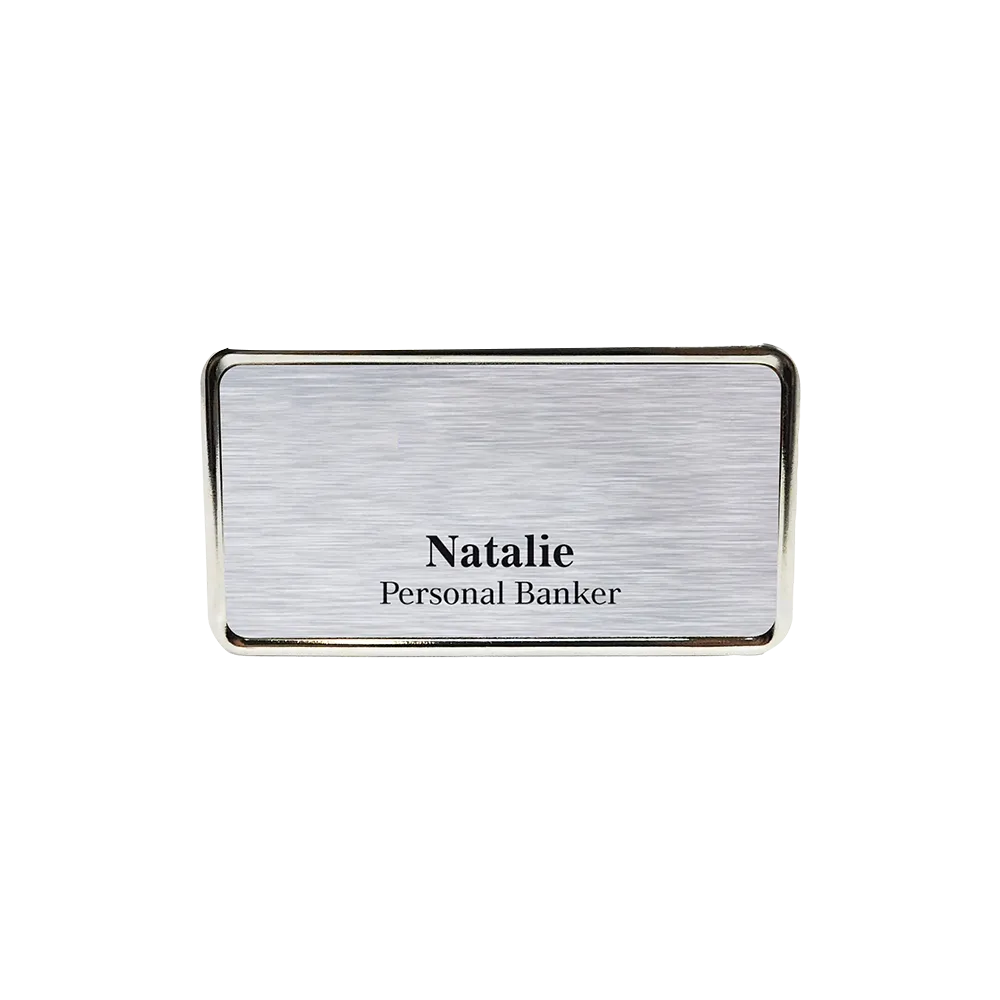Name Badge Aluminum Silver Frame Magnet - 3 x 1.6 in - blank view 4