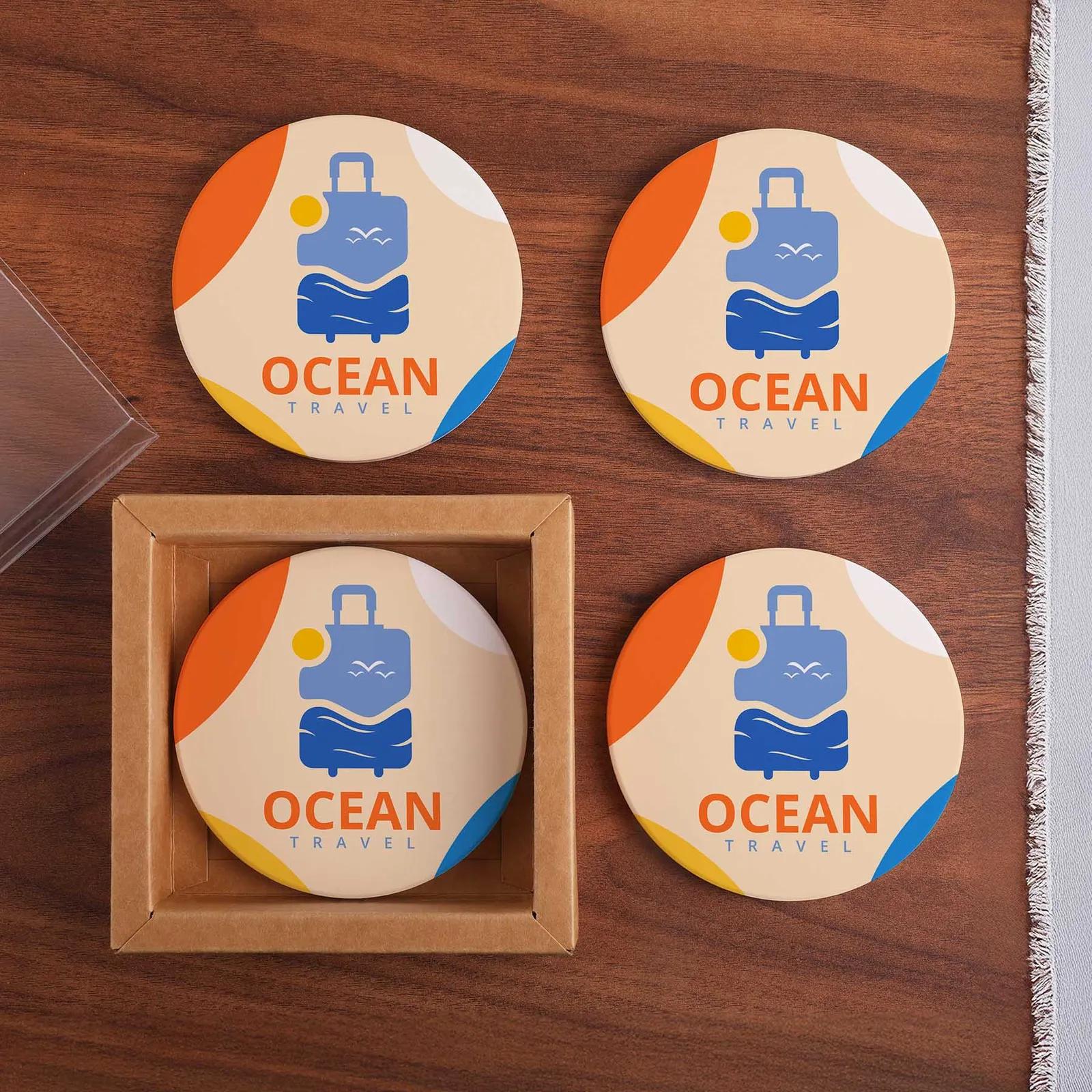 Coaster Set Ceramic Round Cork Backing - 4 Piece