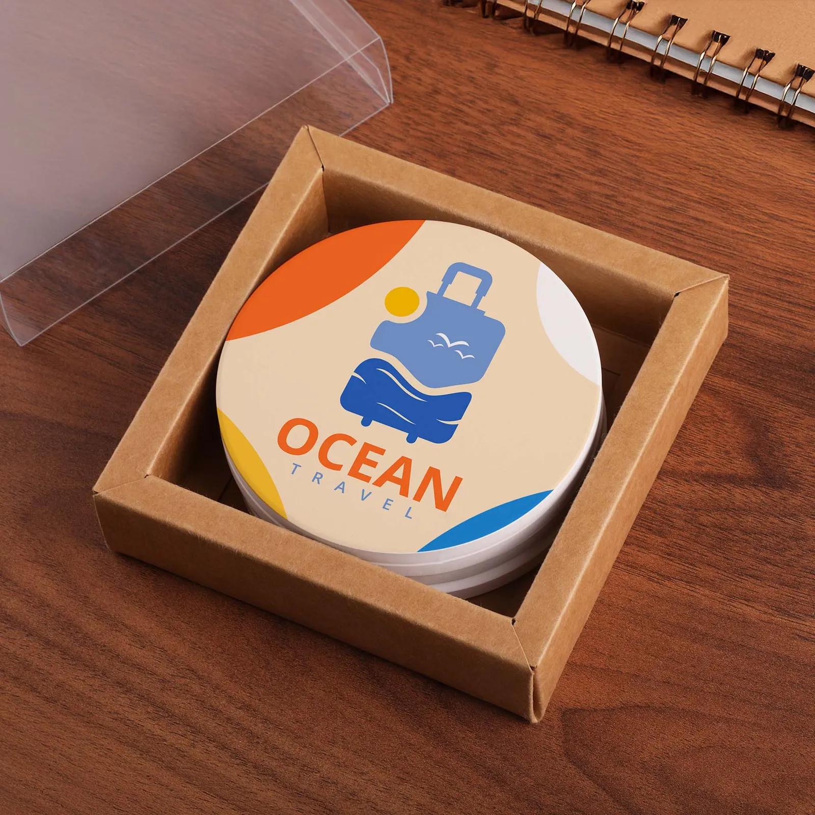 Coaster Set Ceramic Round Cork Backing - 4 Piece - product view 2