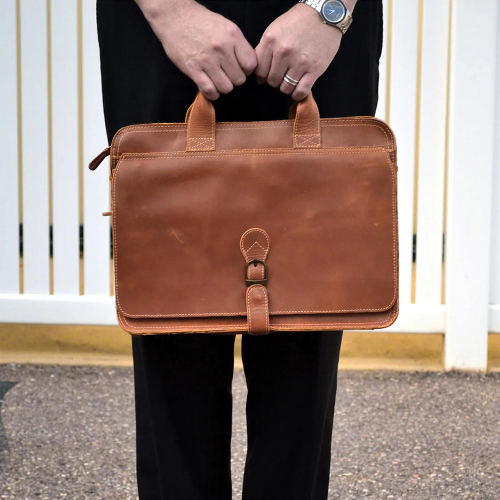 Briefcase Leather Buffalo Hide Padded Laptop Slot