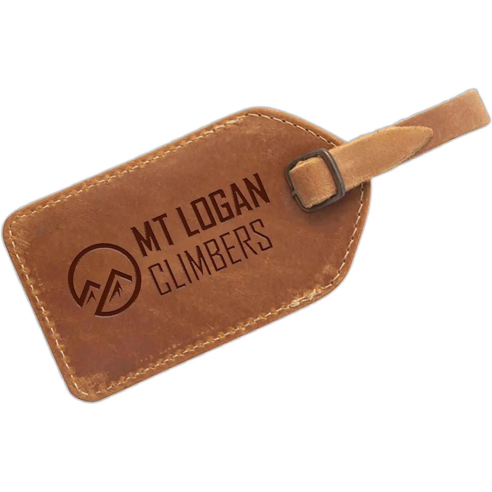 Luggage Tag Leather Buffalo Hide Double Stitched