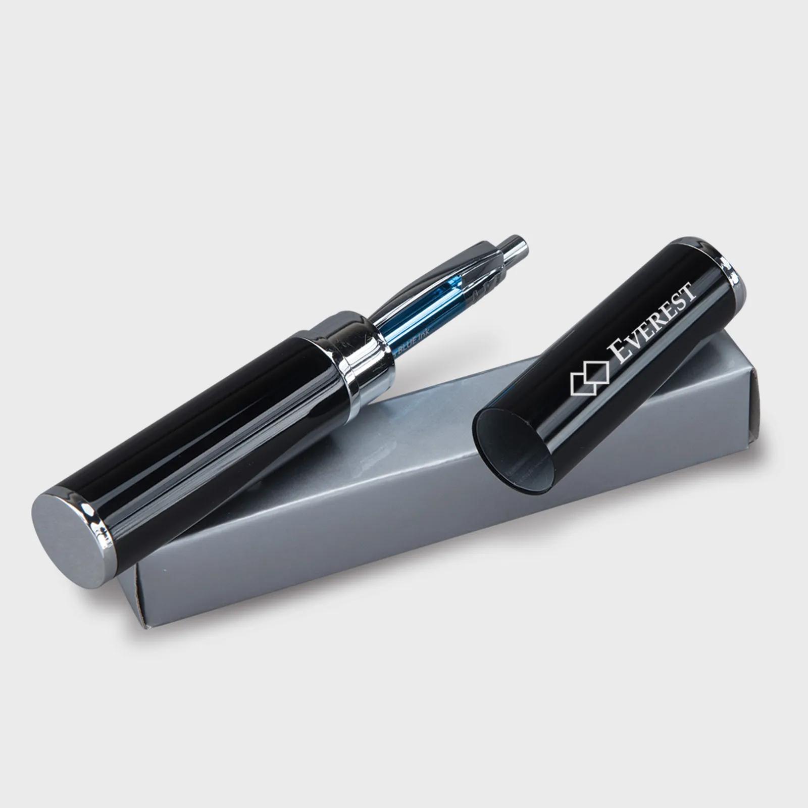 Pen Gift Box with Black Enamel Tube and Silver Case - 6 in