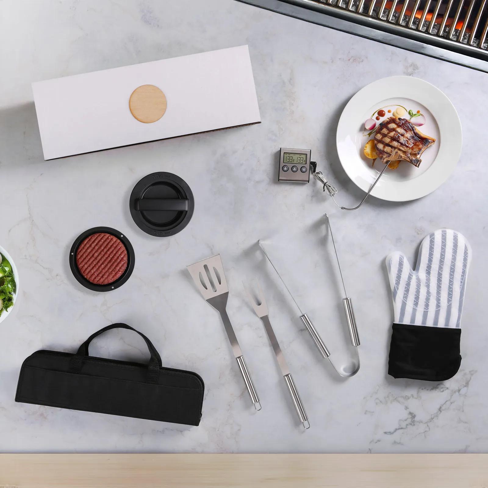 BBQ Kit Deluxe Silicone with Thermometer Timer - 17 x 6 in - blank view 2