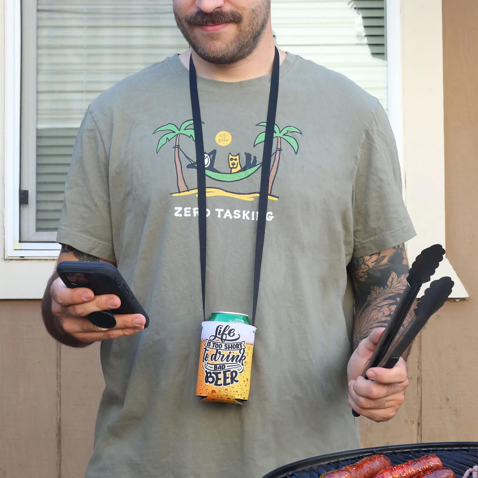 Full Color Hands Free Can Cooler with Strap - 12 oz