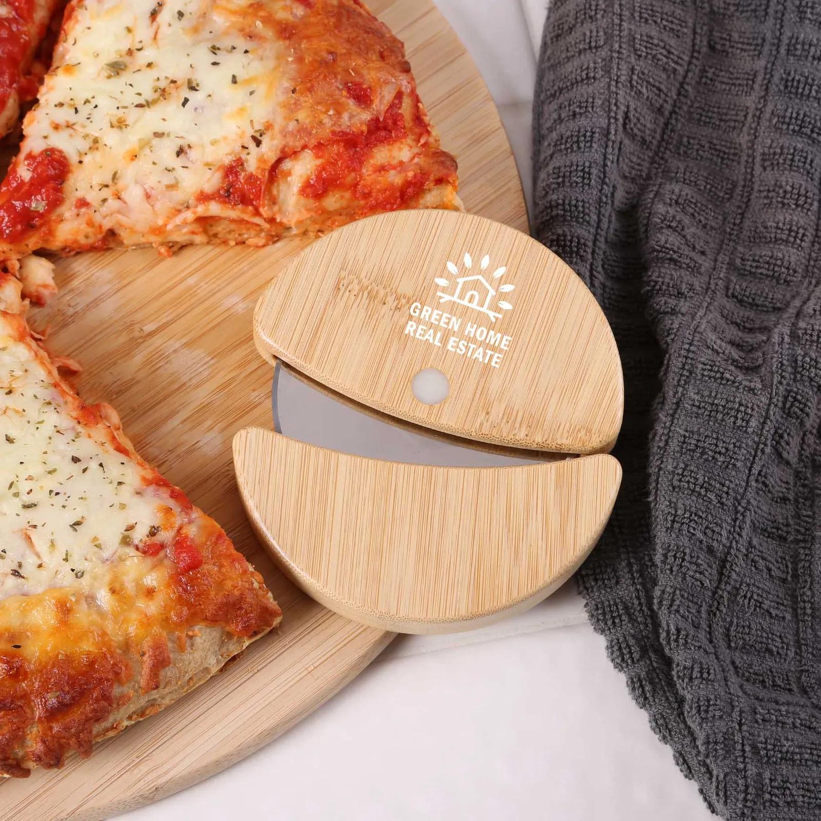 Bamboo Pizza Cutter Stainless Steel Blade - product view 3
