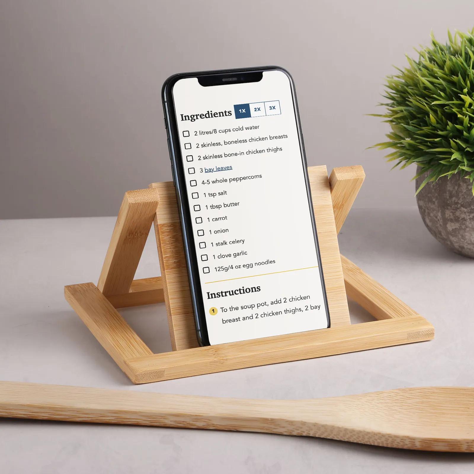 Bamboo Kitchen Trivet Phone Holder - 6.25 x 4.75 in - product view 5
