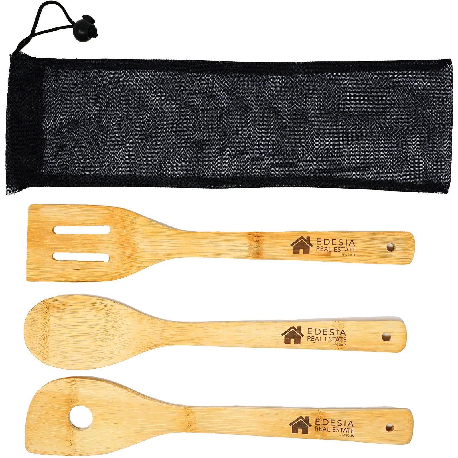 Bamboo Utensil Gift Set in Mesh Bag - 3 Piece - product view 3