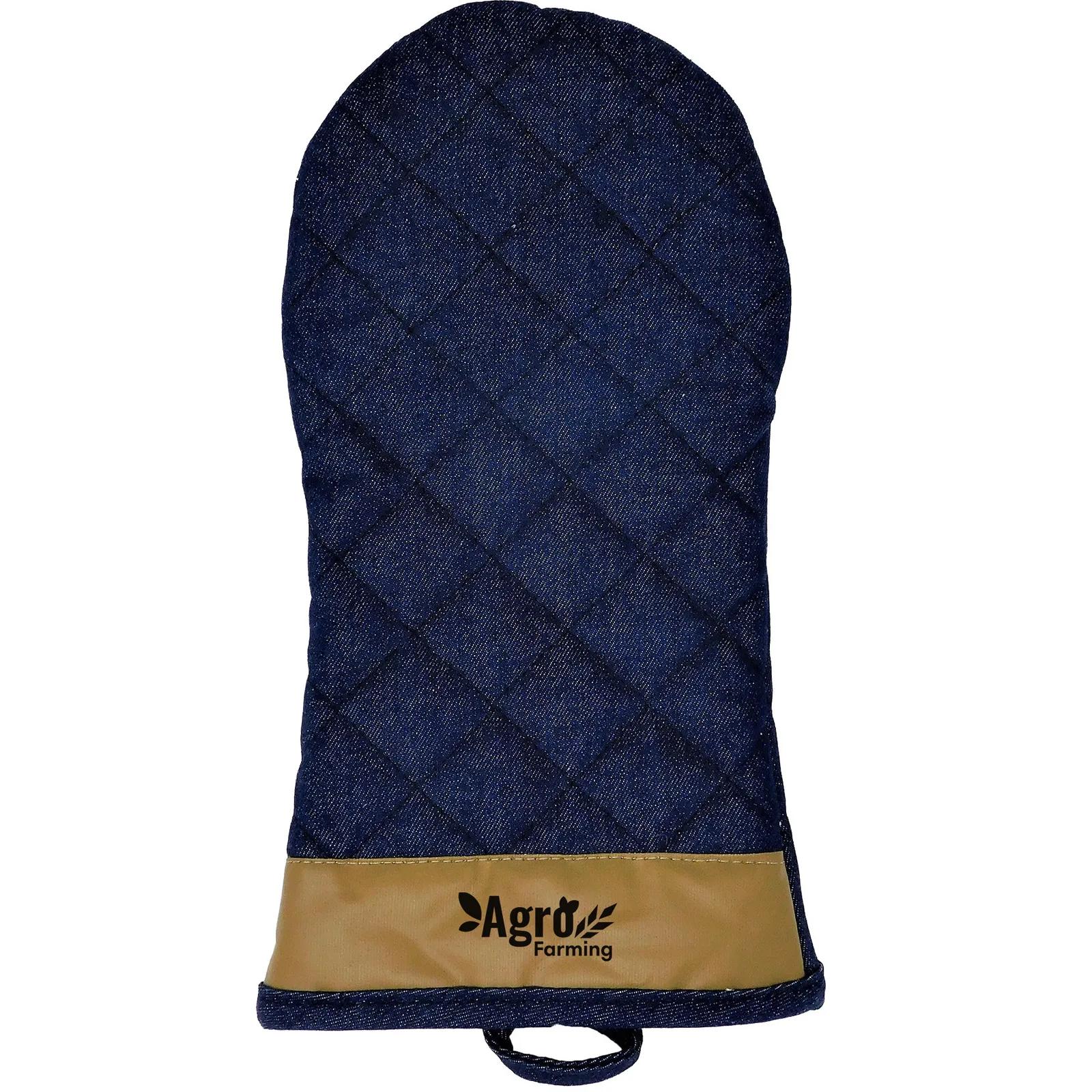 Quilted Cotton Oven Mitt with Vegan Leather Accent - 6.5 x 13 in