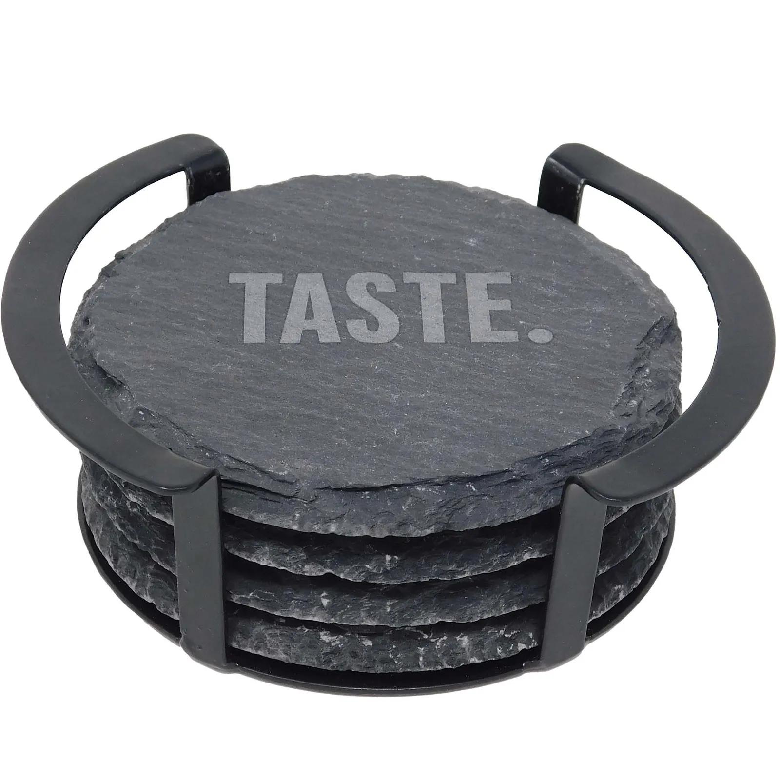 Coaster Set Round Slate 4 Piece Metal Stand - 4.875 in - product view 4