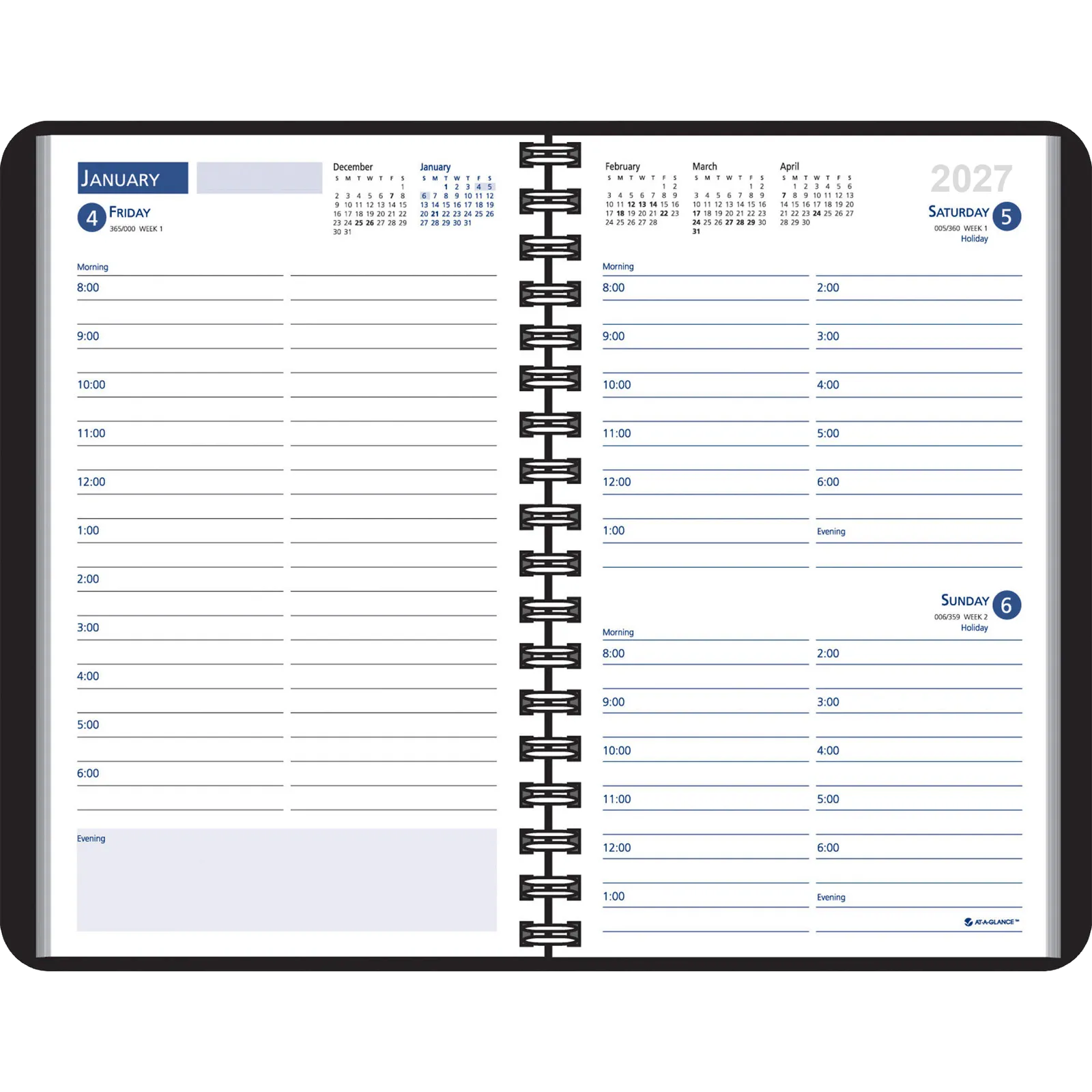 Desk Planner Ruled Daily Leatherette Wired - 5.75 x 8.3 in - product view 2