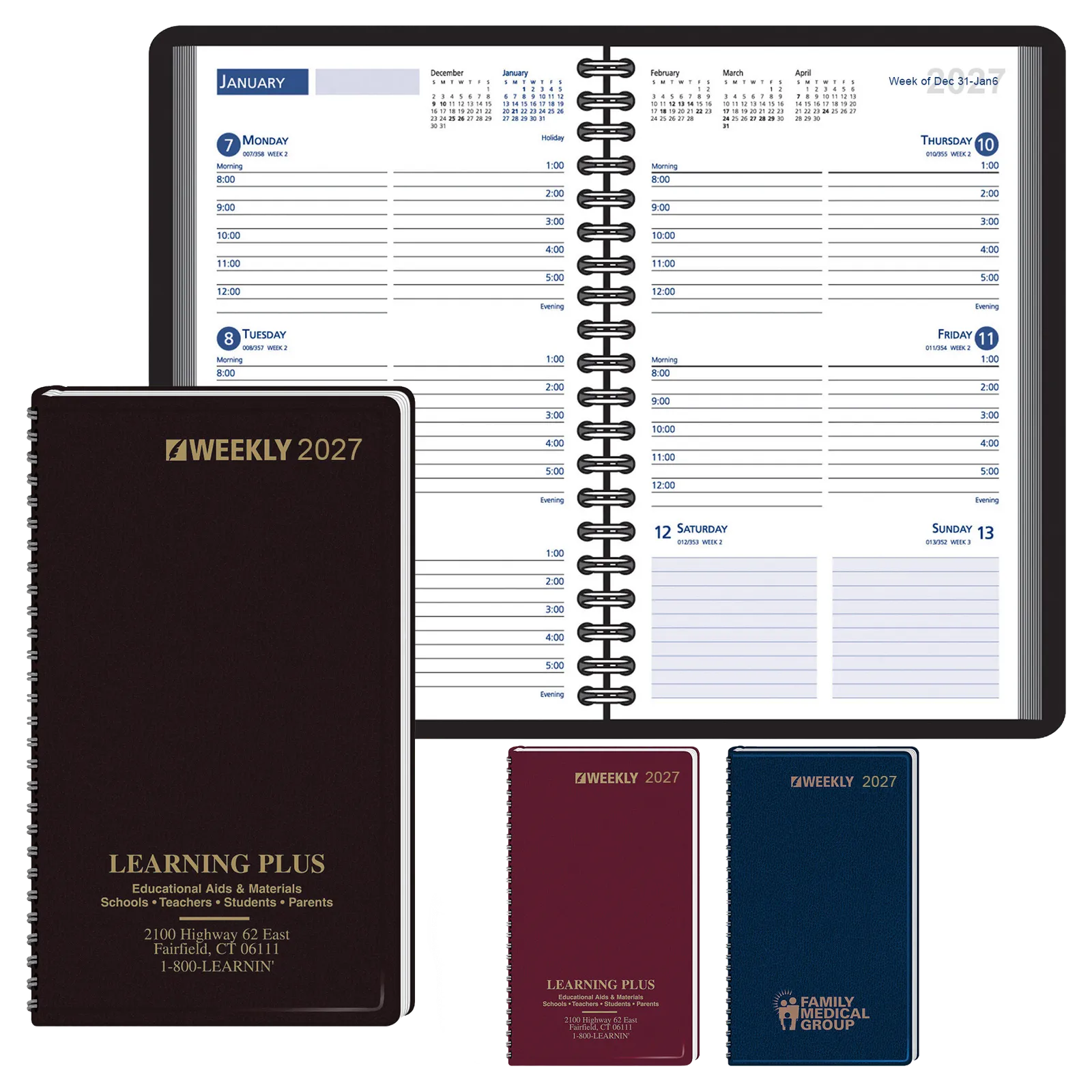 Weekly Planner Leatherette Wired Ruled - 5.5 x 8.4 in