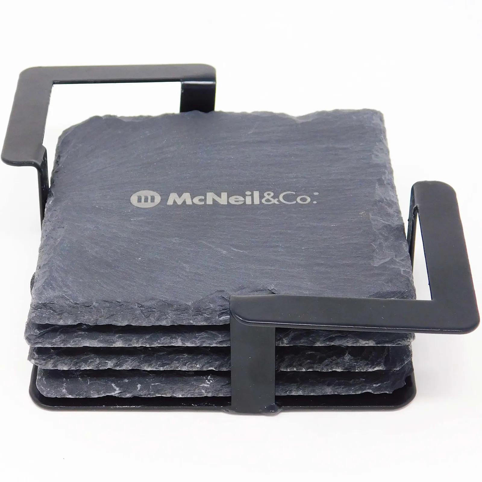 Slate Coaster Set with Metal Stand - 4 Piece - product view 2