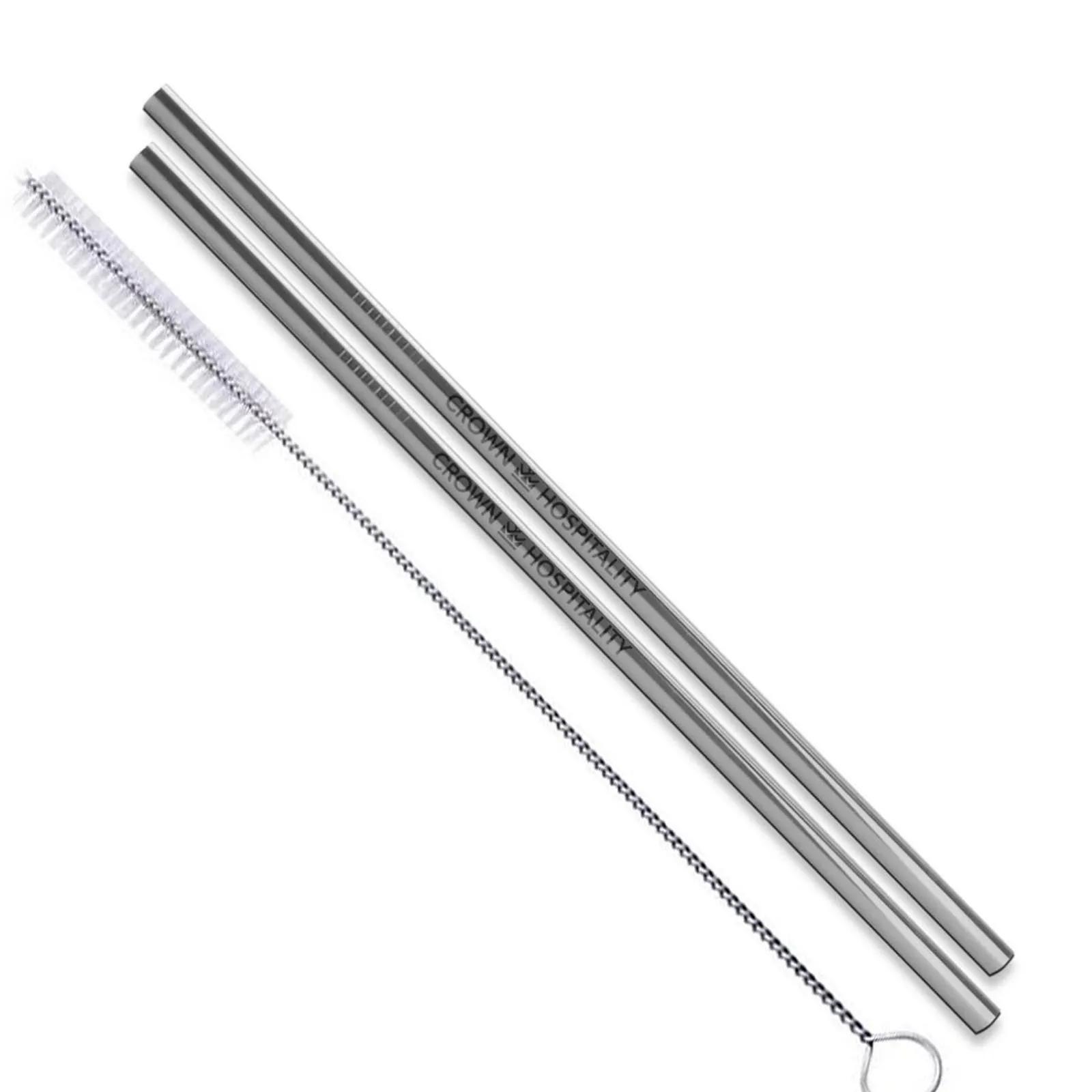 Straw Set Stainless Steel Straight Reusable - 8.5 in (2 Pack)